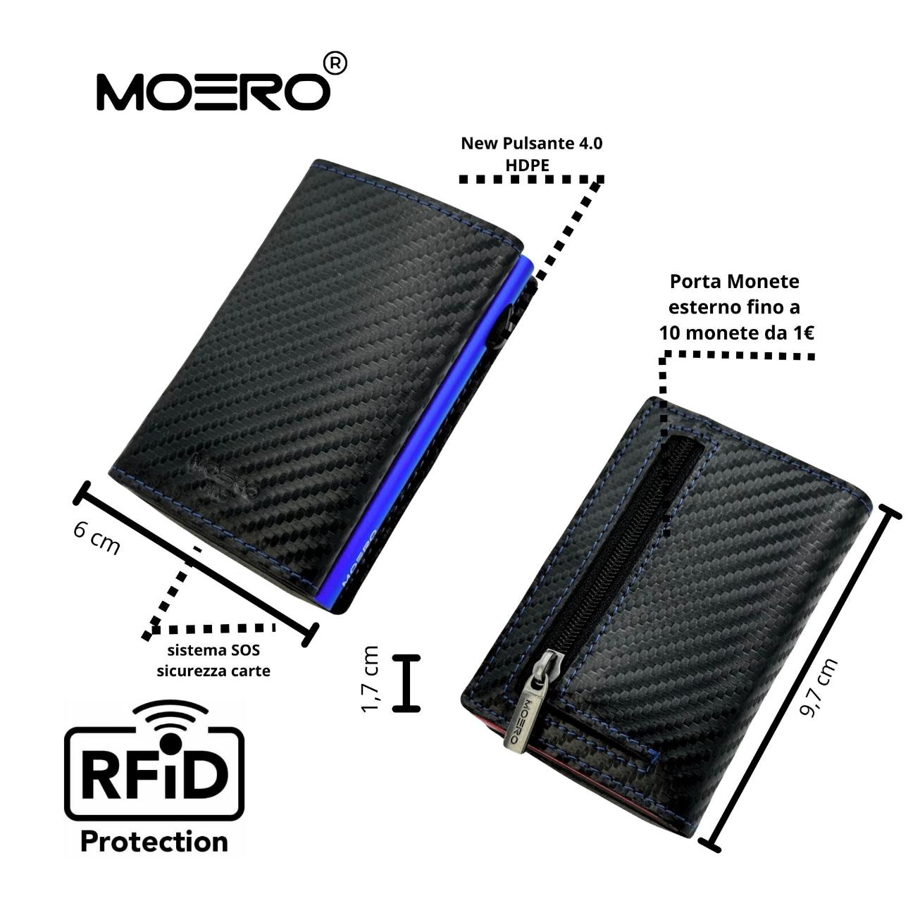 Moero Linea PRO PRO Zip Carbon portafoglio nero cuciture blu RFID