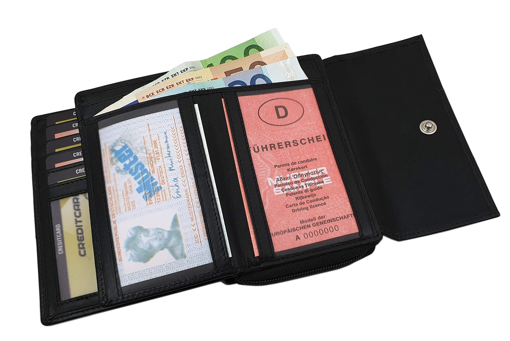 myledershop Damen Geldbörsen portafoglio donna nero RFID