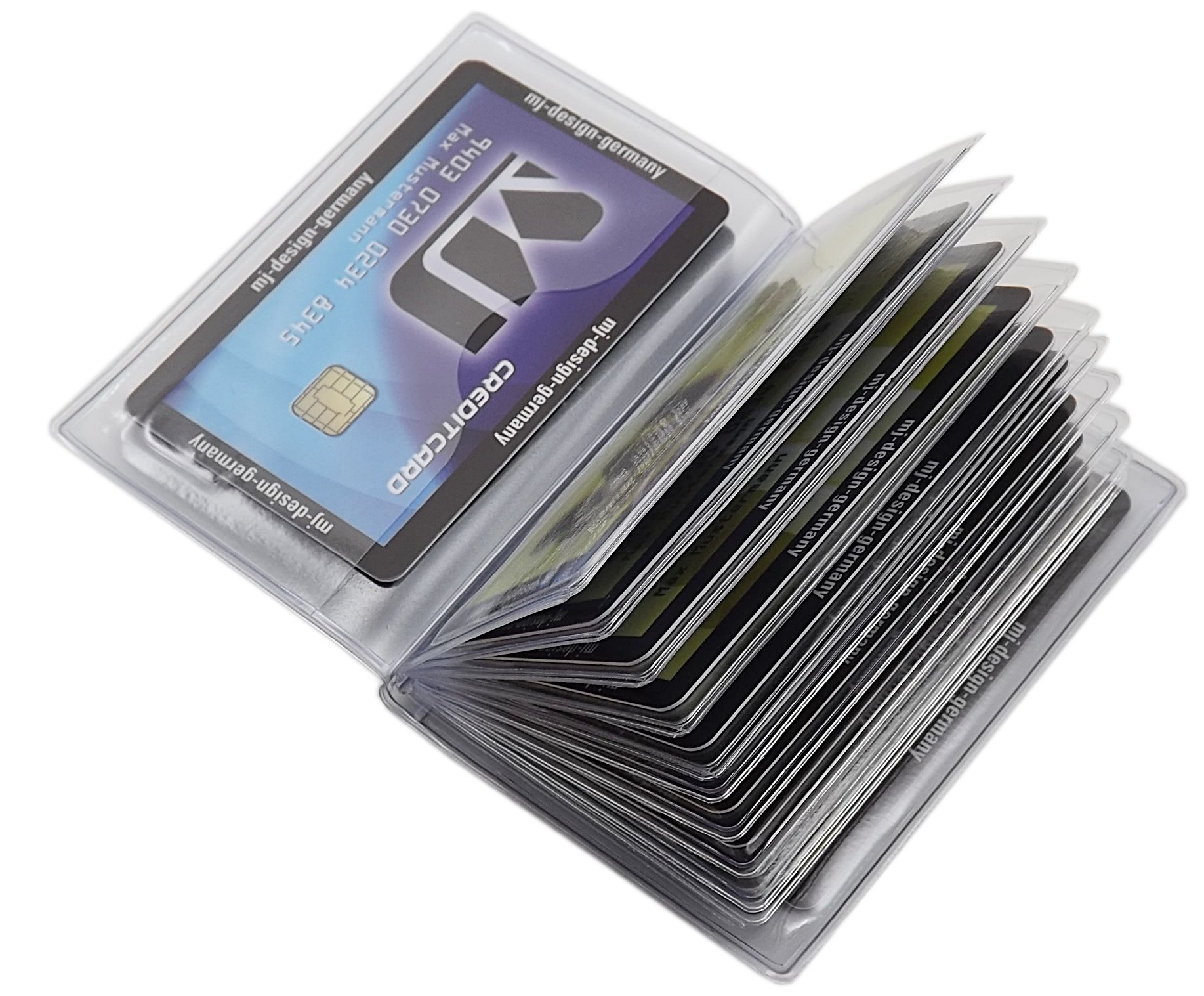 myledershop Kredit- und Visitenkartenetuis porta carte 12 scomparti trasparente