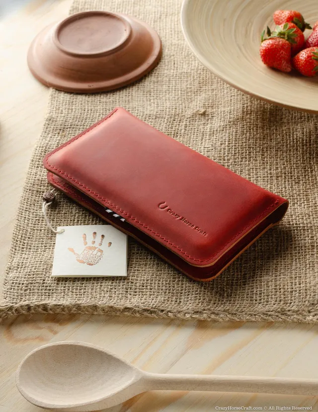 Crazy Horse Craft Phone Cases Leather wallet / case for two phones portafoglio Fragola Red