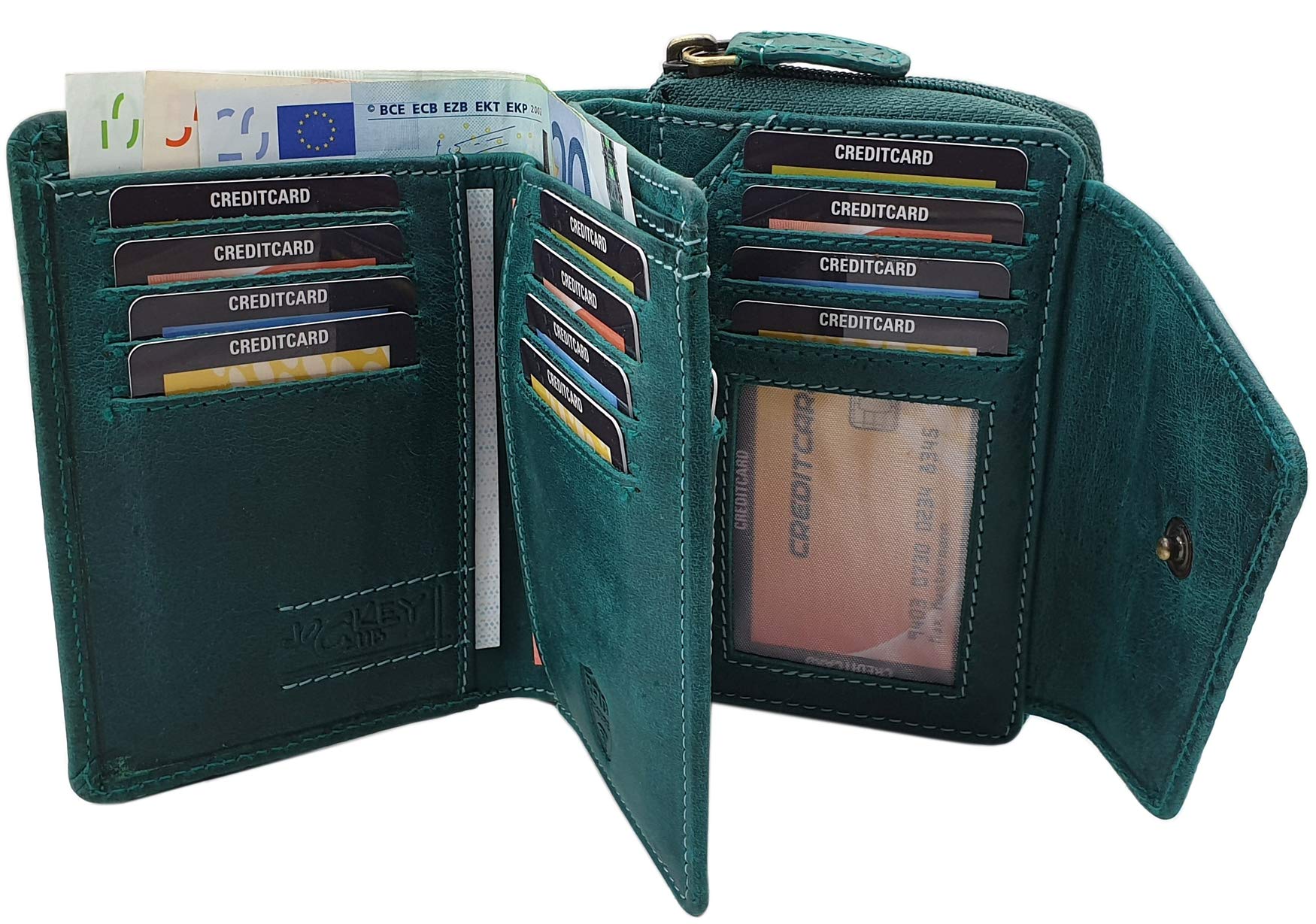 myledershop Damen Geldbörsen portafoglio donna vacchetta verde scuro RFID NFC