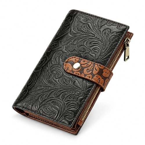 GOIACII WOMEN'S LARGE WALLET Portafoglio da donna Nero e marrone RFID