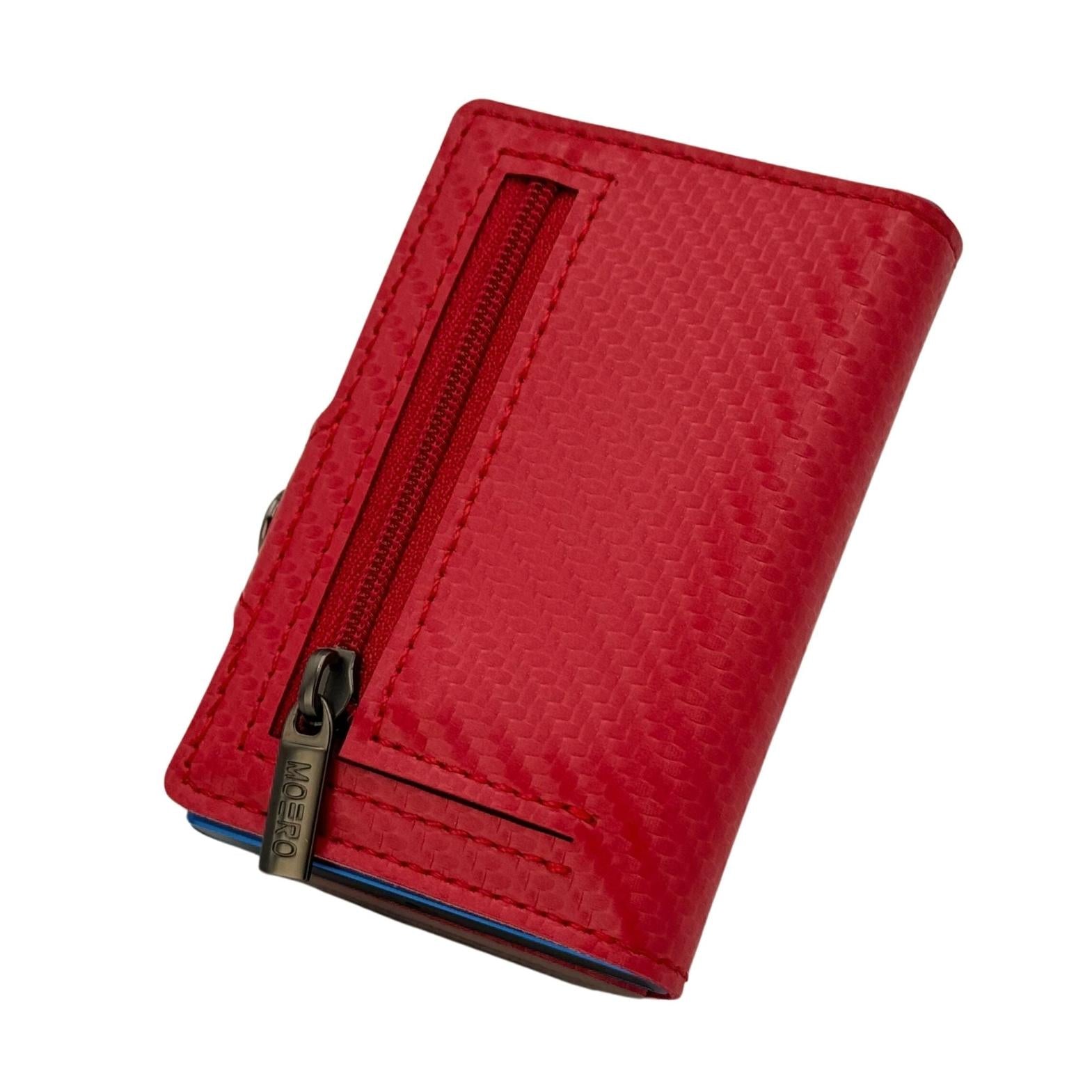 Moero Linea Classic Classic Zip Carbon portafoglio rosso con zip RFID