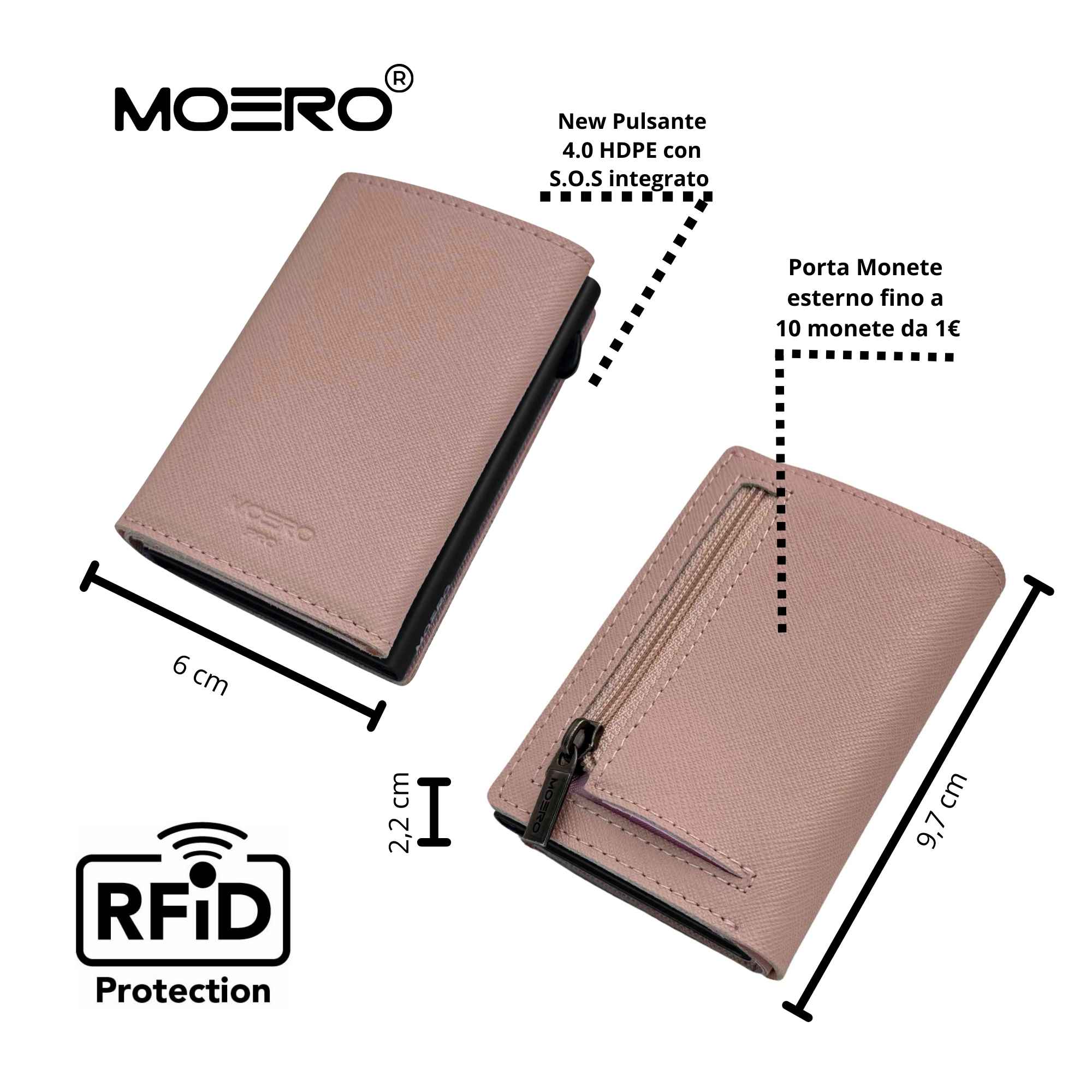 Moero Linea PRO PRO PLUS Zip Saffiano portafoglio rosa RFID