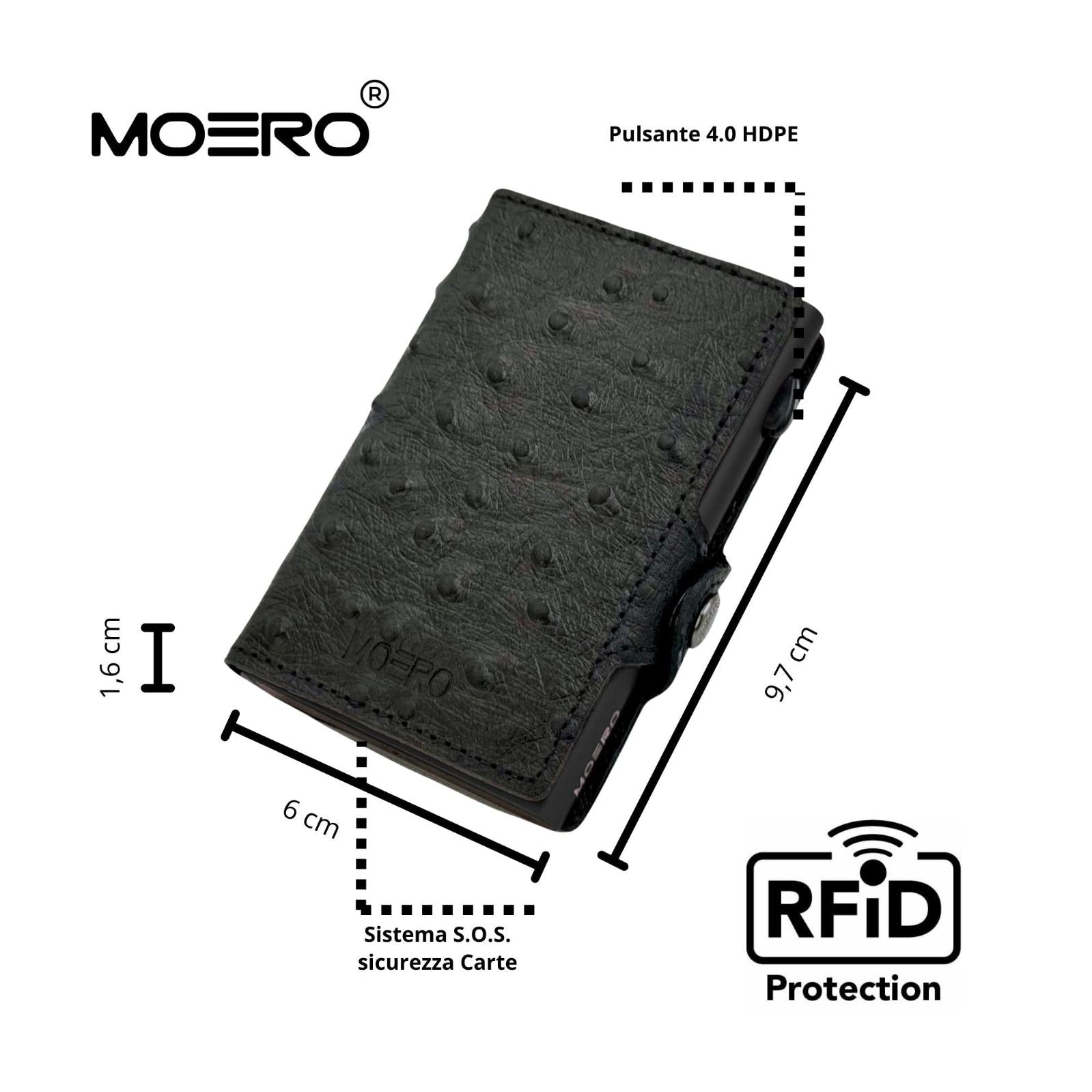Moero Linea Classic Struzzo portafoglio nero RFID
