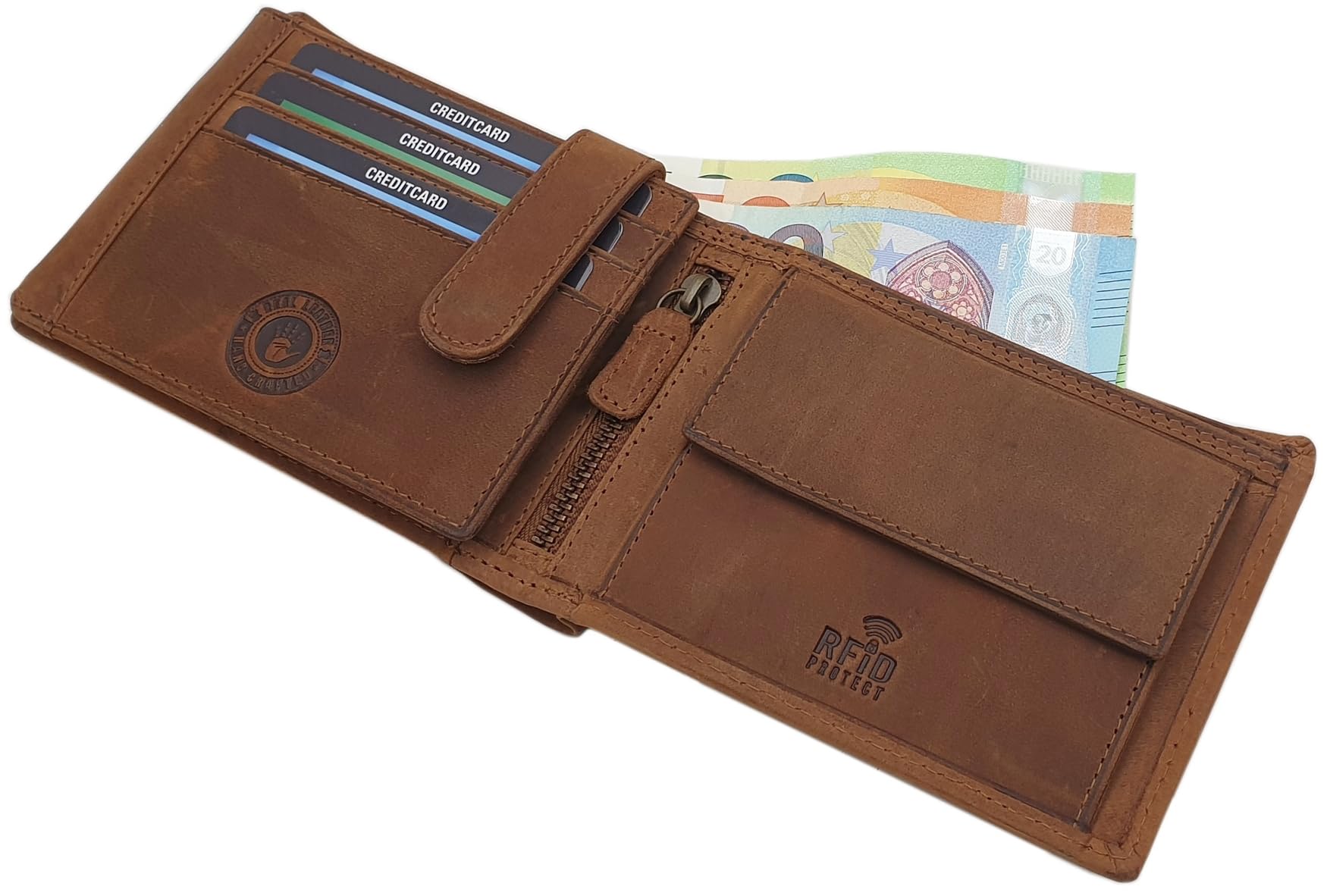 myledershop Herren Geldbörsen Modello 2 orizzontale cognac portafoglio bufalo