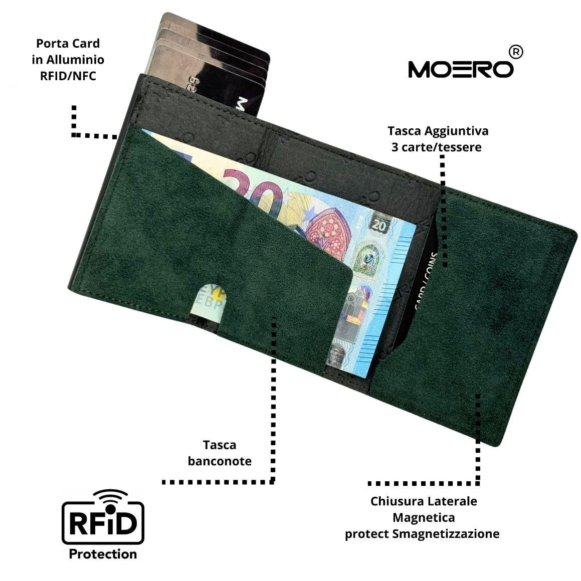 Moero Linea PRO PRO Zip SUPERIOR portafoglio verde RFID