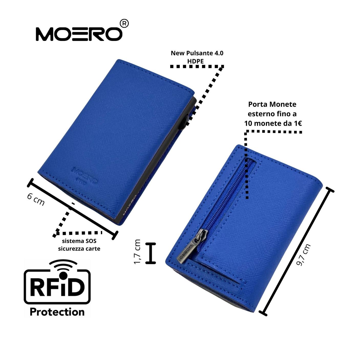 Moero Linea PRO PRO Zip Saffiano portafoglio Blu Shock con portamonete