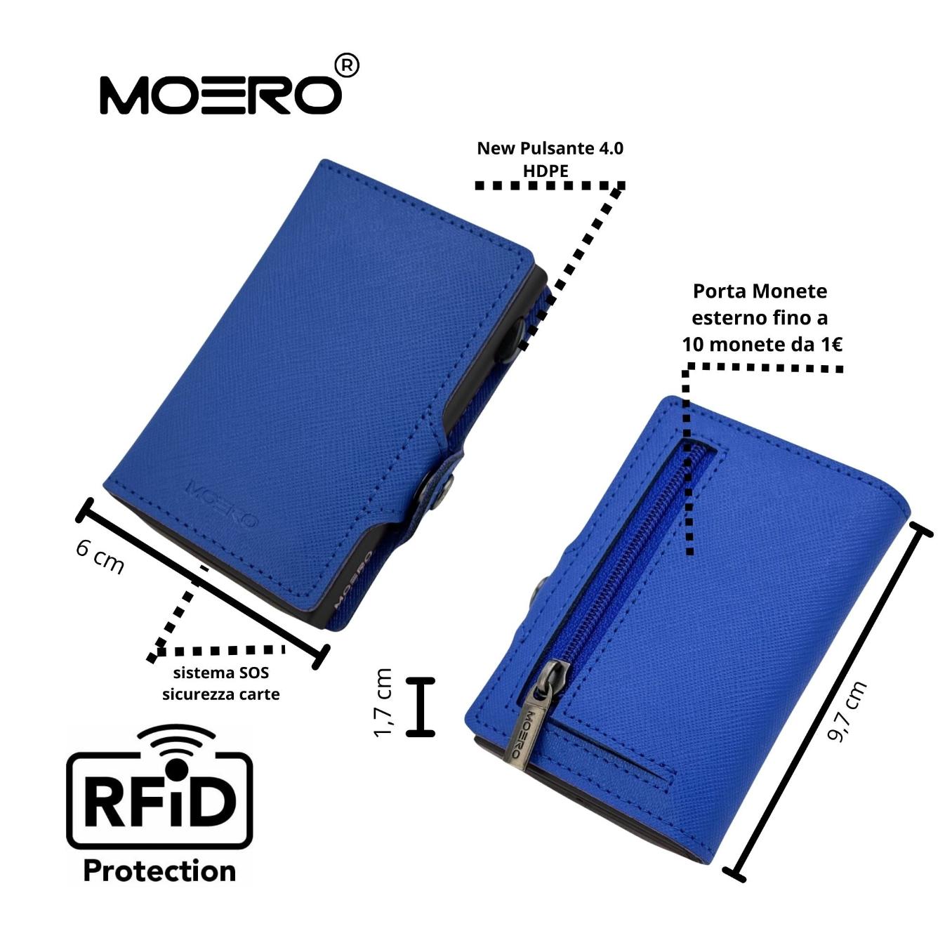 Moero Linea Classic Zip Saffiano portafoglio Blue Shock 4.0 RFID