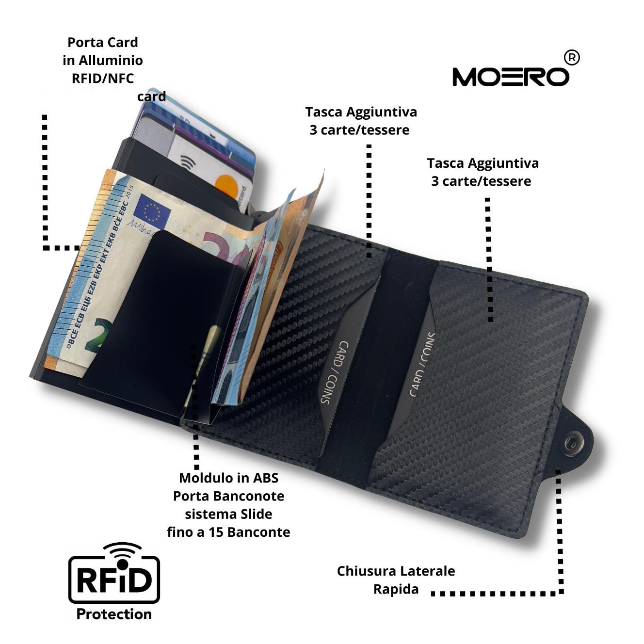 Moero Linea Classic Classic Zip Carbon portafoglio nero 4.0 RFID