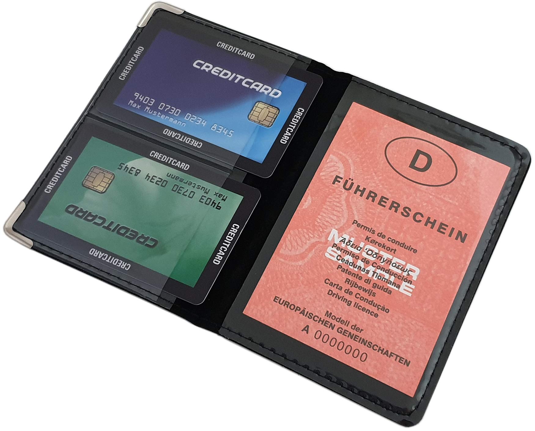 myledershop Karten- und Ausweisetuis porta carte identità e credito nero in ecopelle