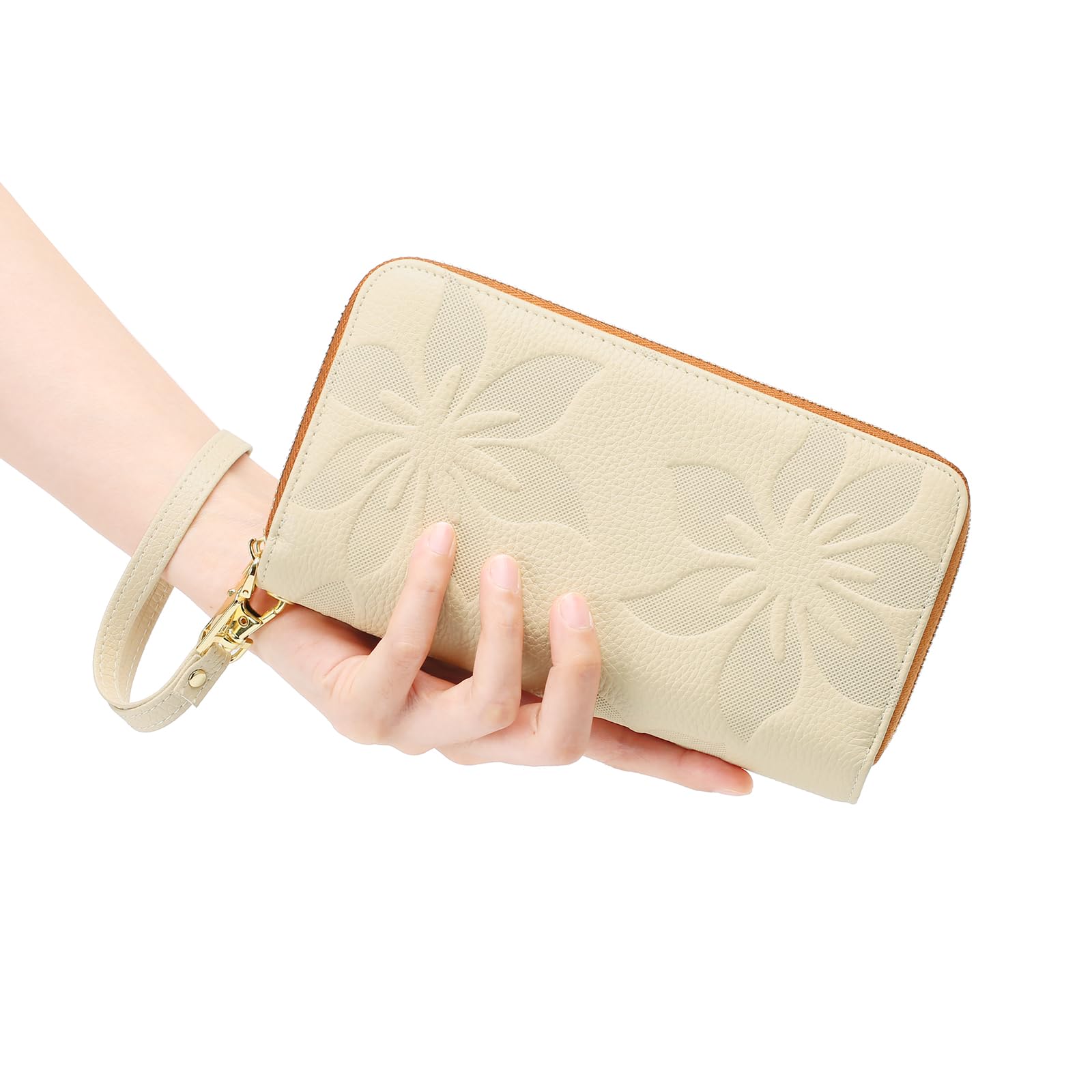 GOIACII WOMEN'S LARGE WALLET portafoglio donna grande doppia zip A07 Bianco Marrone