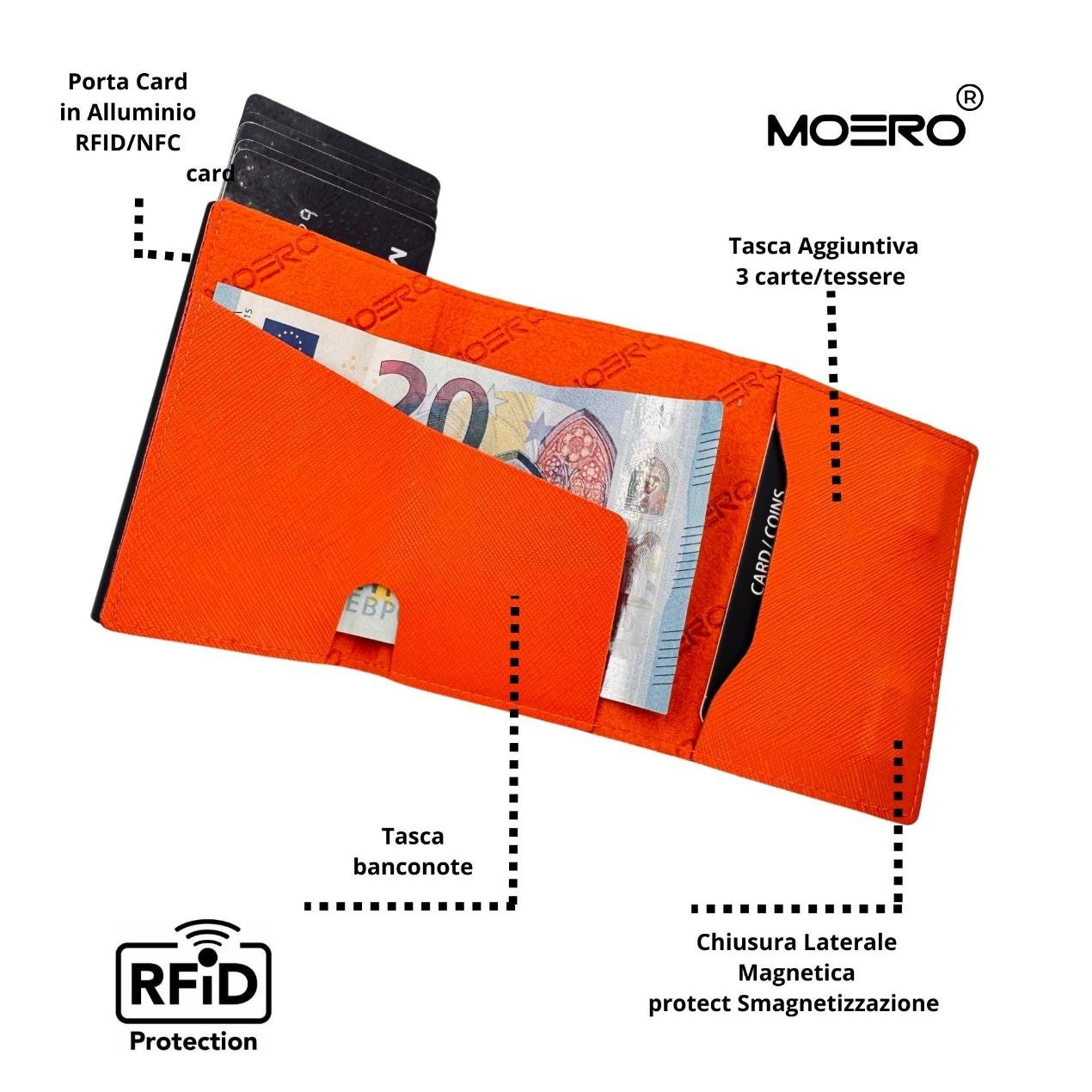 Moero Linea PRO PRO Zip Saffiano portafoglio Arancione RFID antigraffio