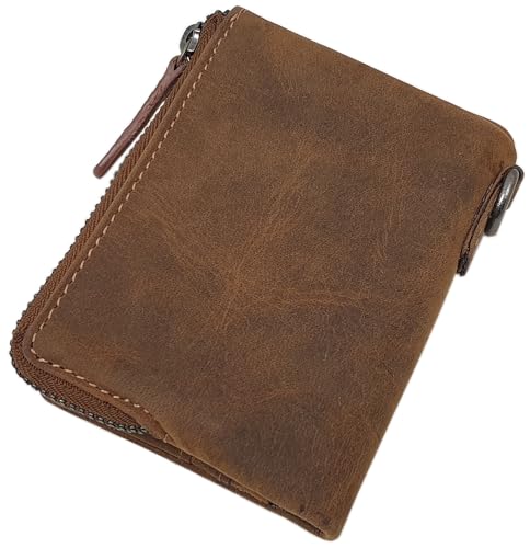 myledershop Herren Geldbörsen portafoglio uomo in pelle di bufalo teschio cognac RFID
