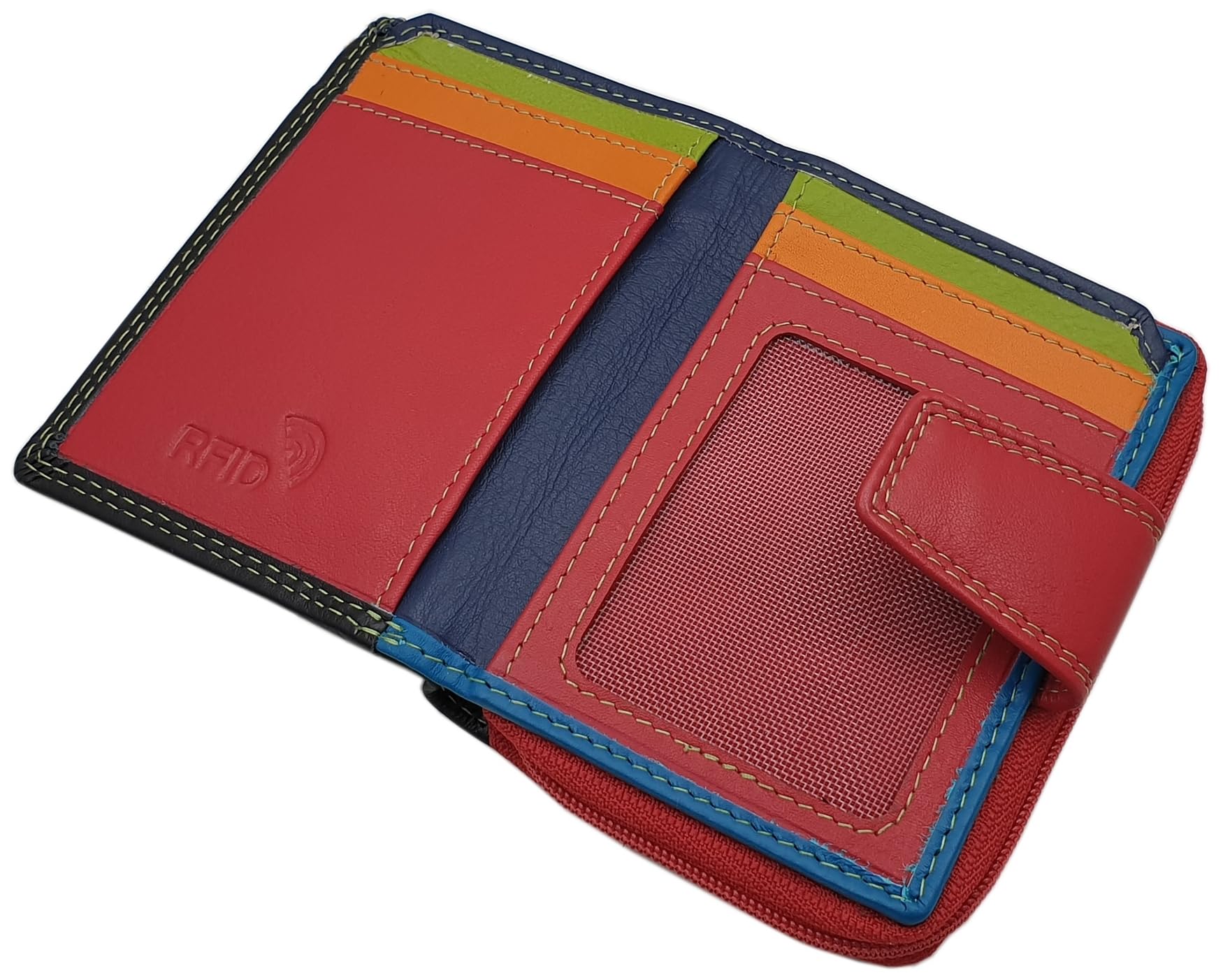 myledershop Damen Geldbörsen portafoglio donna in nappa bovina multicolore RFID