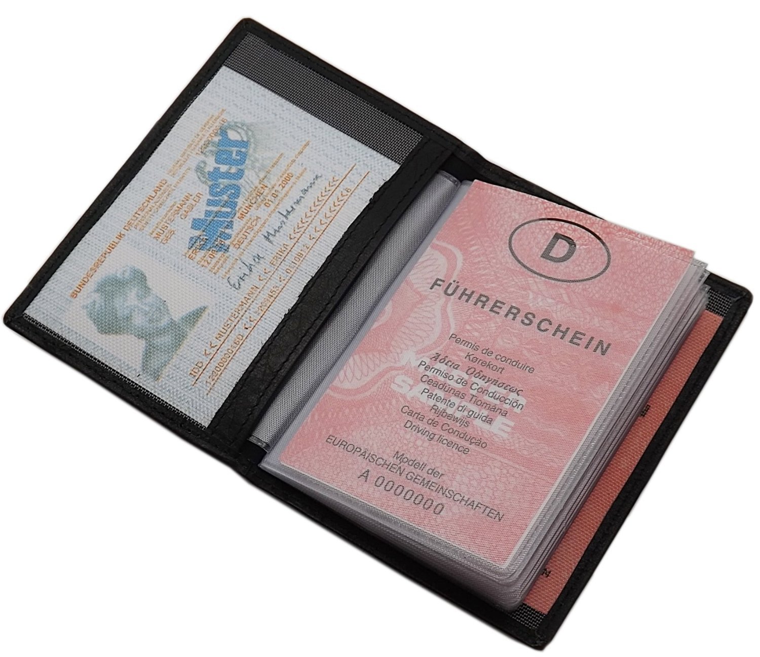 myledershop Karten- und Ausweisetuis porta documenti in pelle di vitello nero 13 scomparti