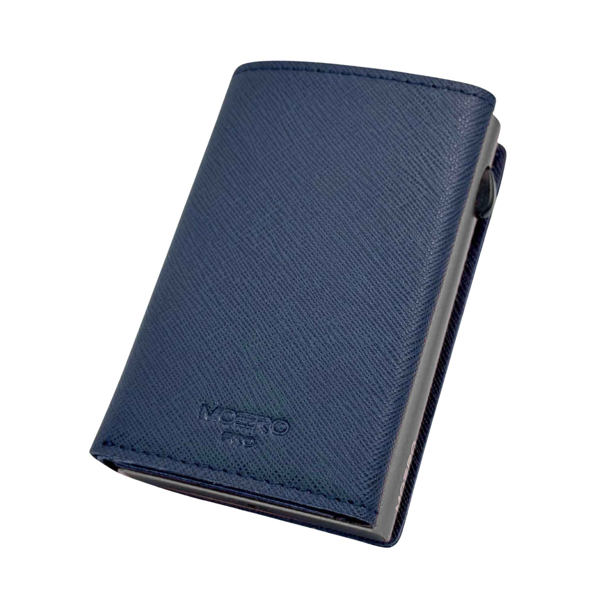 Moero Linea PRO PRO PLUS Zip Saffiano portafoglio blu navy RFID