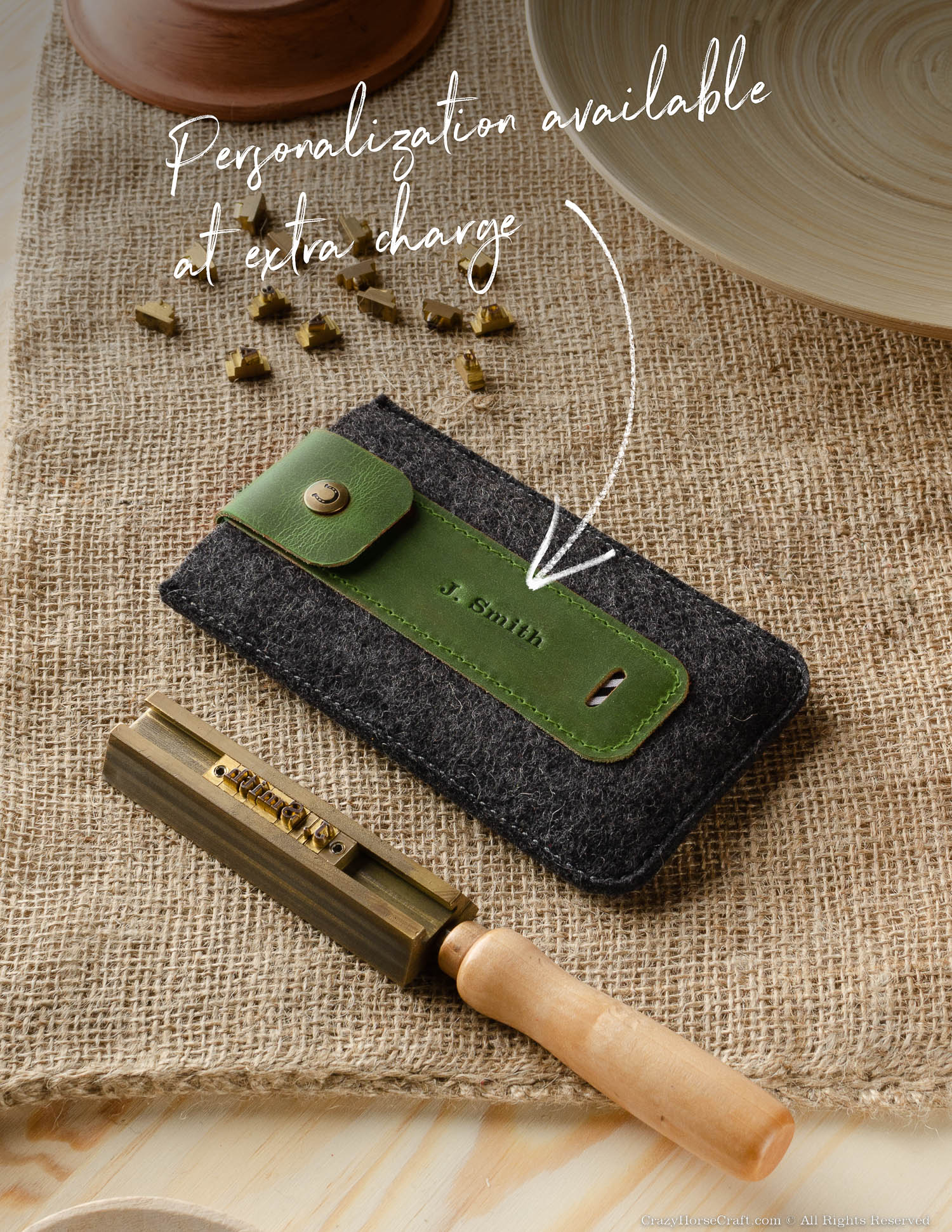 Crazy Horse Craft Phone Cases Wool Felt Phone Sleeve custodia iPhone verde alpino