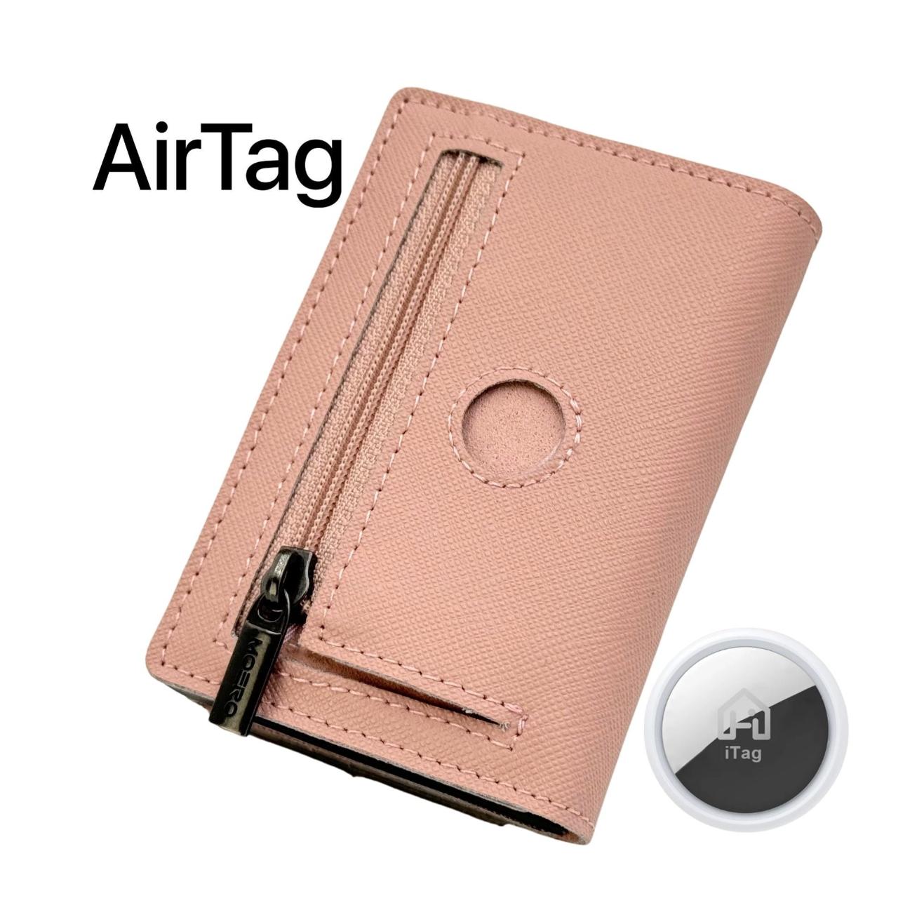 Moero Linea AirTag PRO Zip AirTag Saffiano portafoglio Rosa RFID
