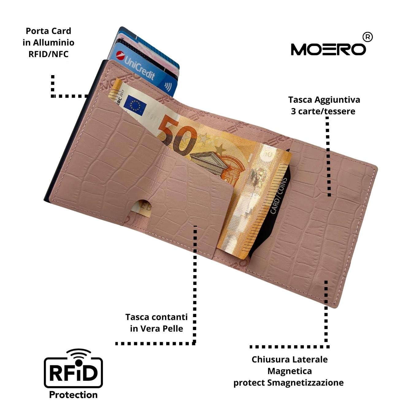 Moero Linea PRO PRO Zip Croco portafoglio Rosa 4.0 RFID
