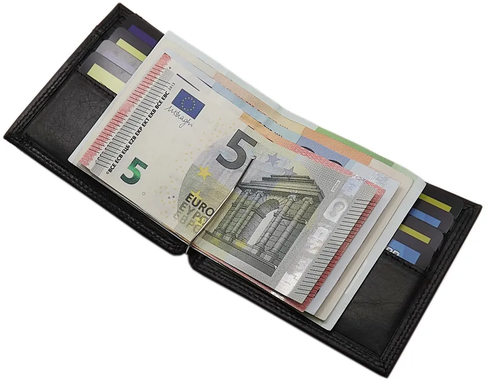 myledershop Brieftaschen Vacchetta dollarclip portafoglio MJ-Design-Germany nero portafoglio compatto