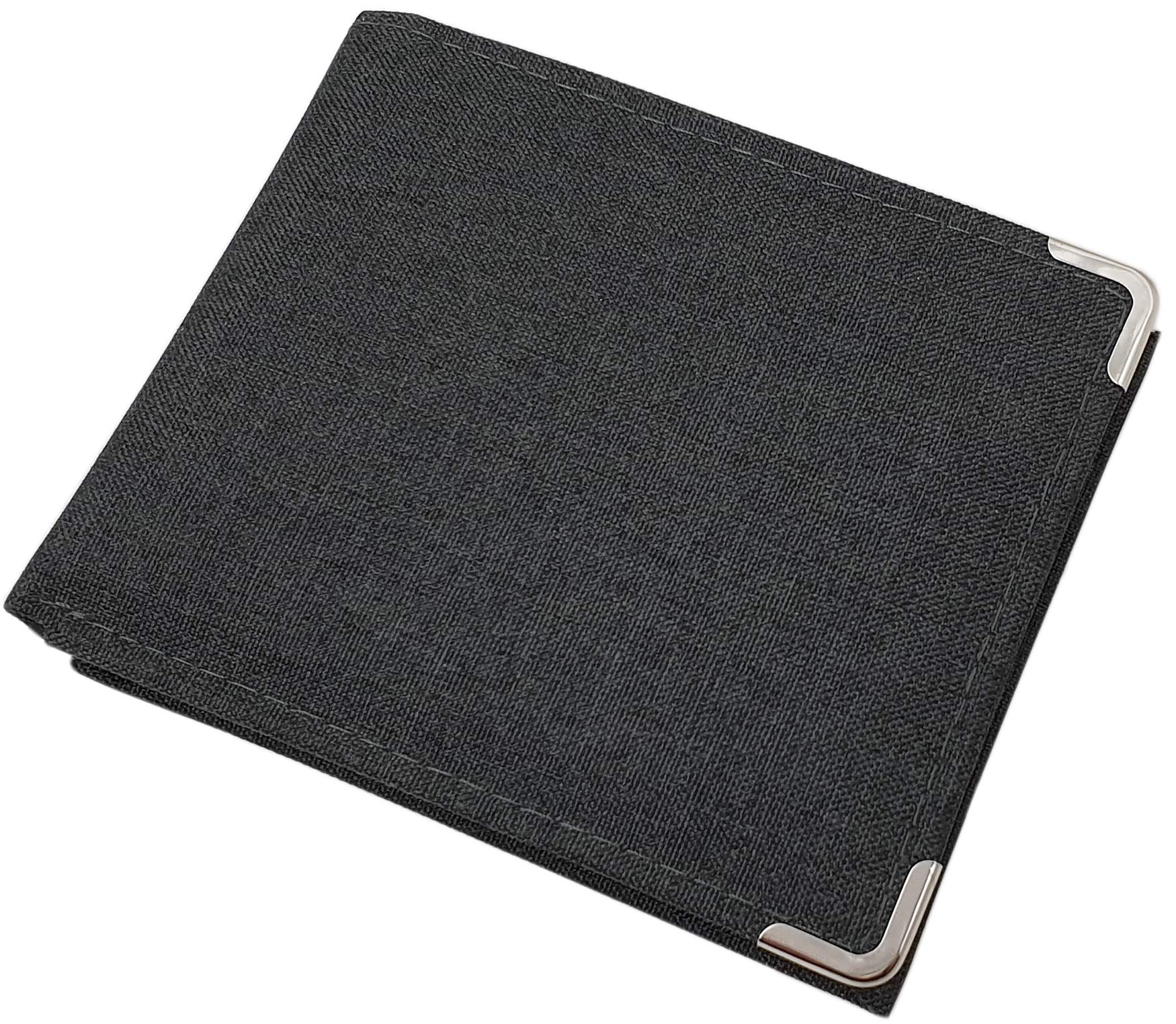 myledershop Herren Geldbörsen portafoglio orizzontale grigio scuro con angoli in metallo