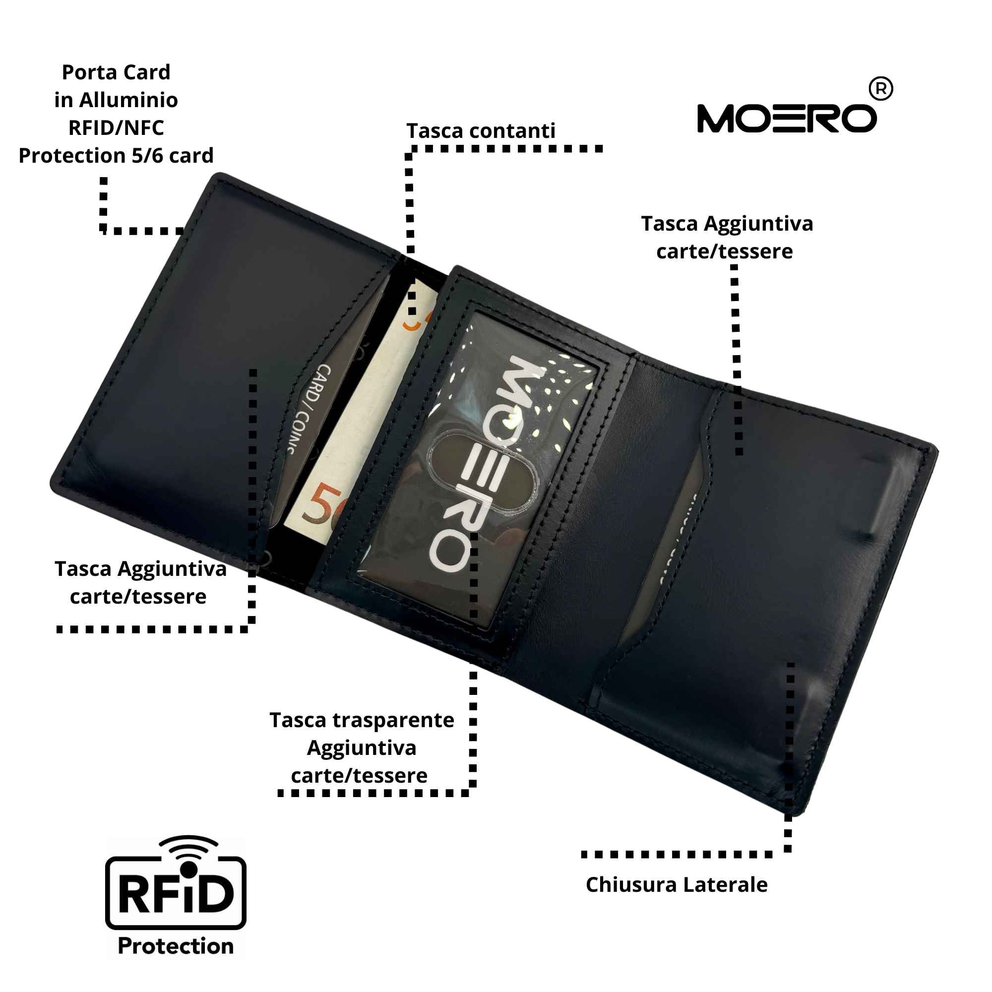 Moero Linea PRO PRO PLUS Zip portafoglio nero in pelle RFID