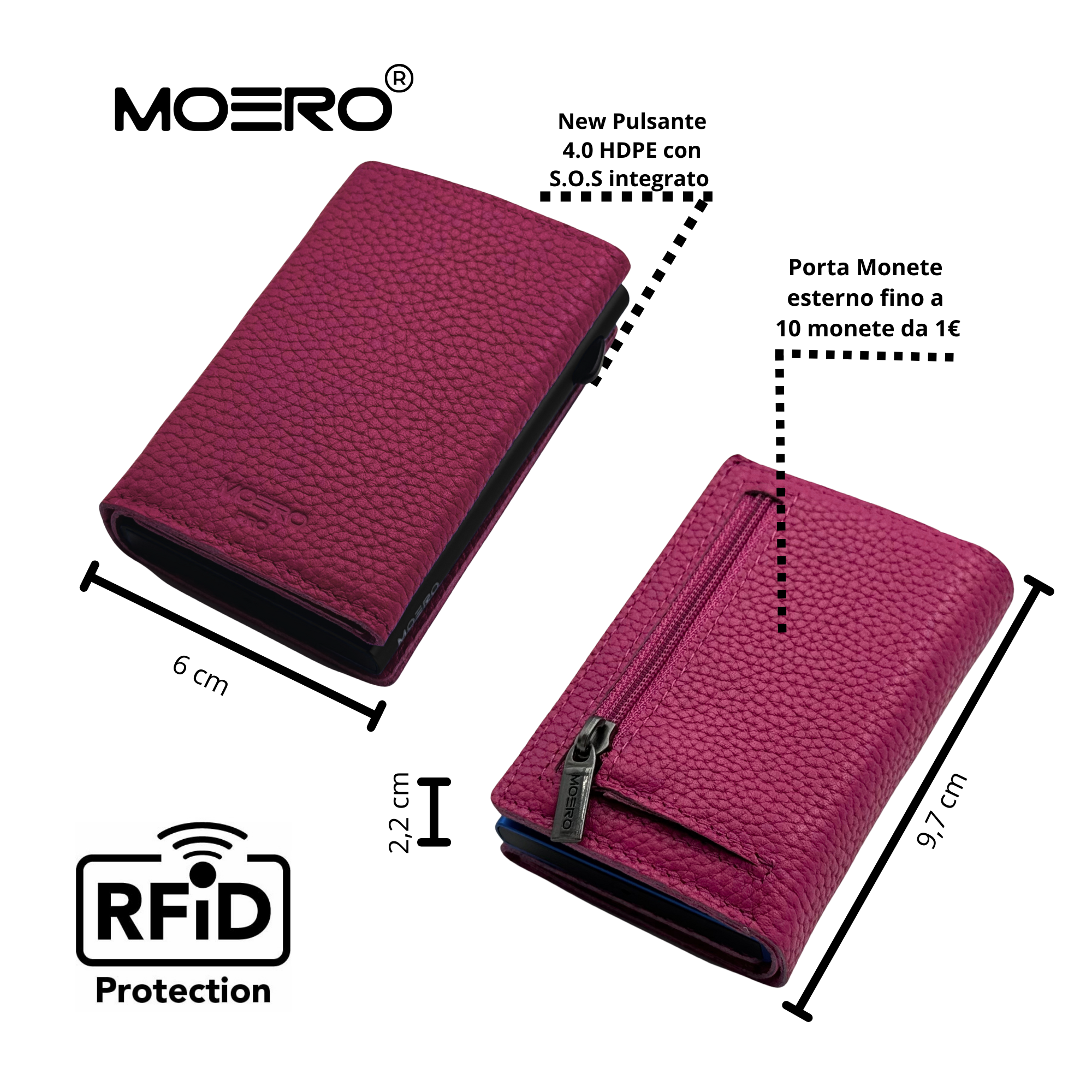 Moero Linea PRO PRO PLUS Zip portafoglio magenta 4.0 RFID