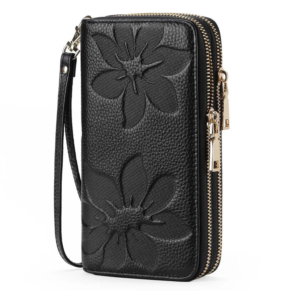 GOIACII WOMEN'S LARGE WALLET portafoglio donna grande C01-nero RFID doppia cerniera