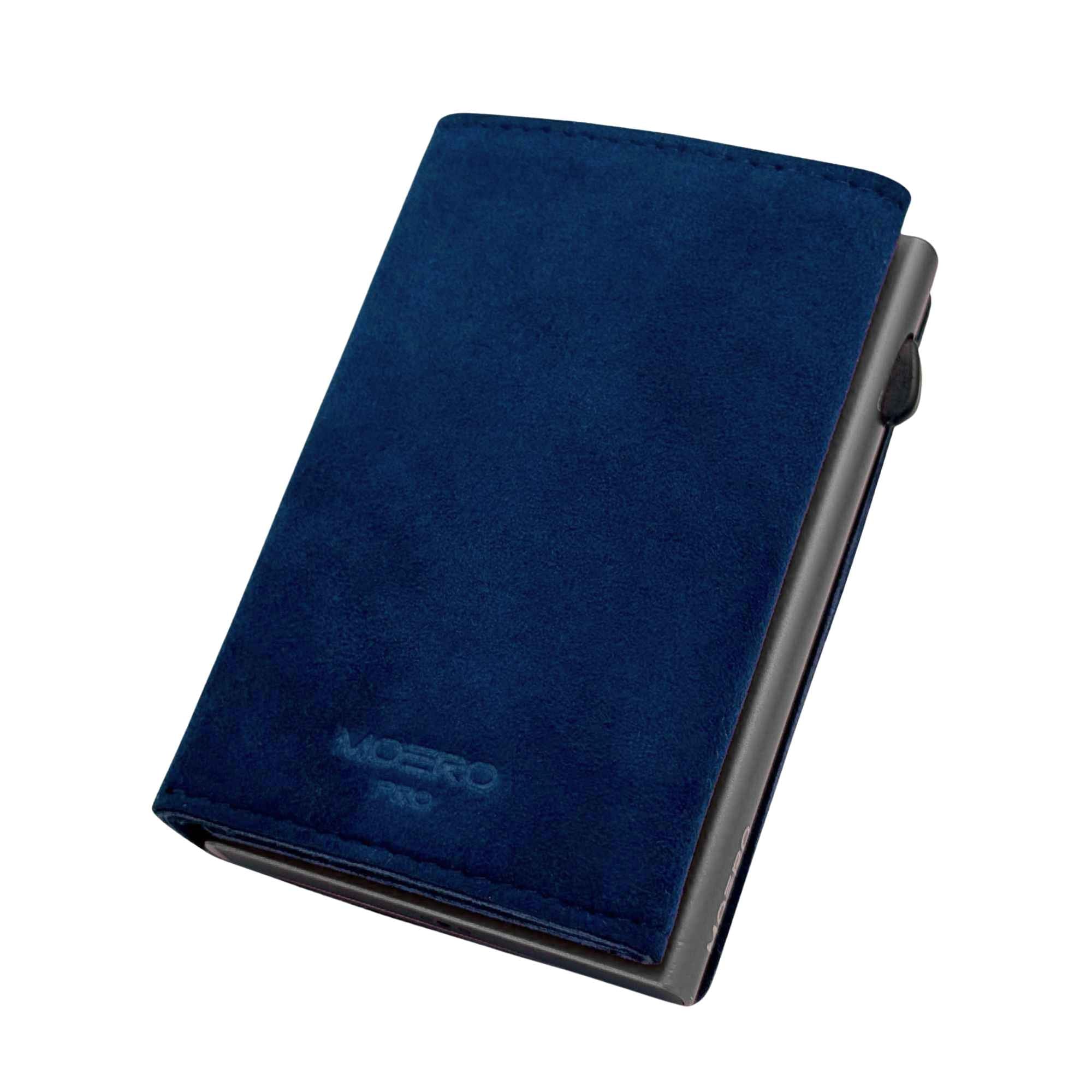 Moero Linea PRO PRO PLUS Zip SUPERIOR portafoglio Blu RFID Alcantara