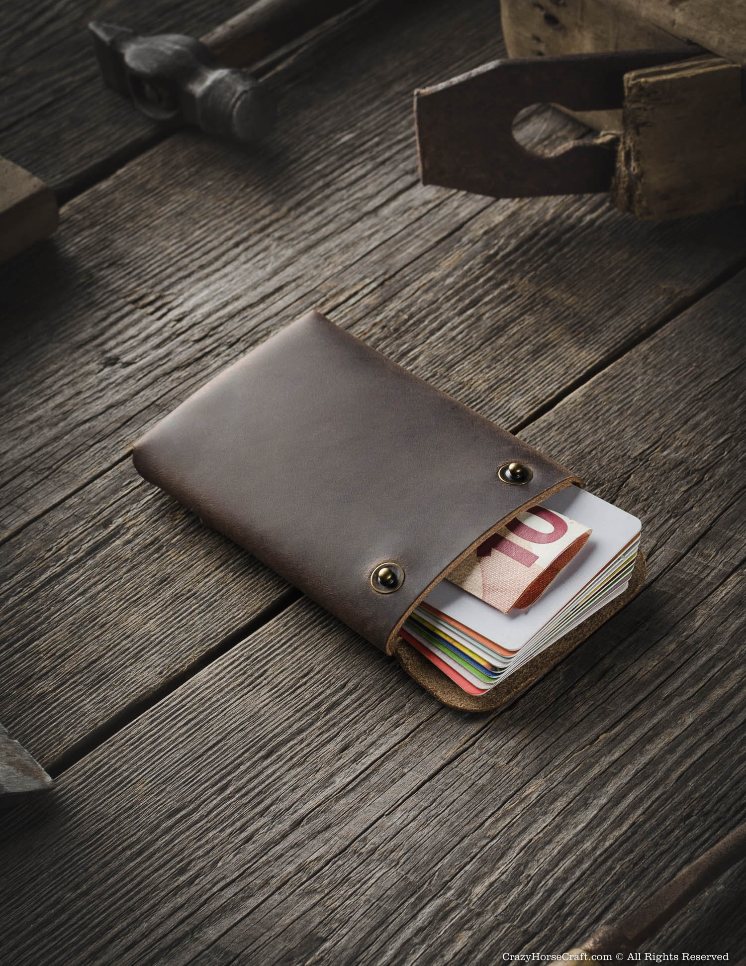 Crazy Horse Craft Minimalist Series portafoglio marrone legno in pelle