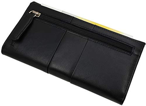 myledershop Damen Geldbörsen portafoglio donna grande vacchetta nappa nero RFID