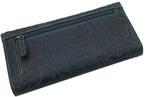 myledershop Damen Geldbörsen Grande portafoglio da donna in pelle bovina verde scuro