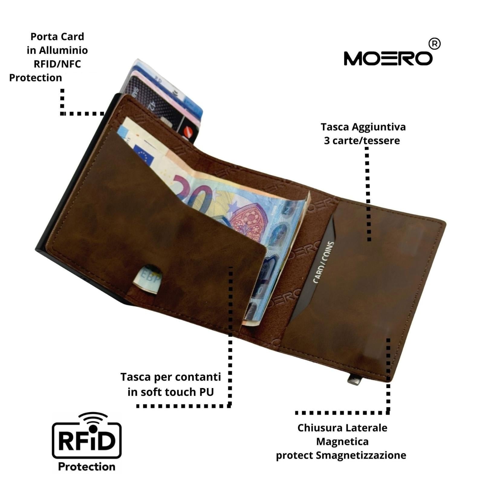 Moero Linea AirTag AirTag PRO Vintage Dark Brown portafoglio magnetico marrone 4.0 con tasca AirTag