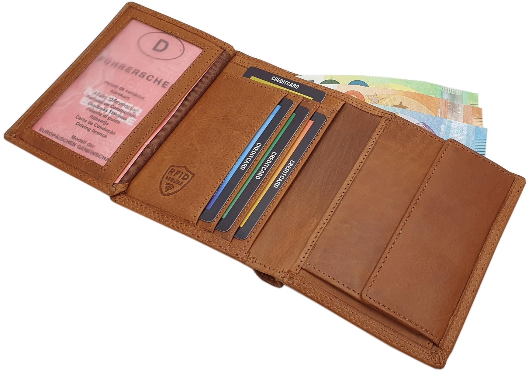 myledershop Herren Geldbörsen Modello 1 formato verticale portafoglio RFID cognac
