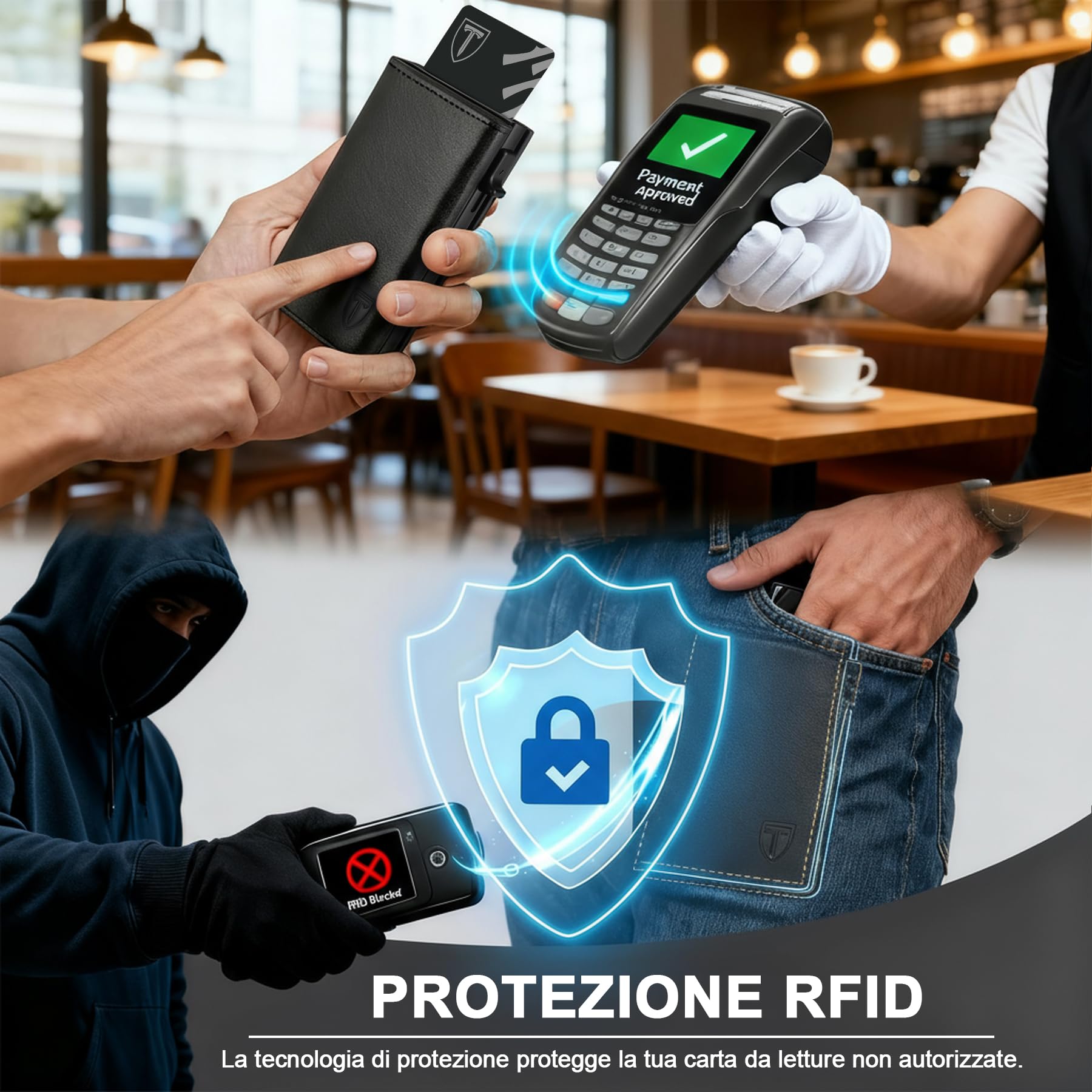 TENBST Card Holder portafoglio slim nero RFID con portamonete