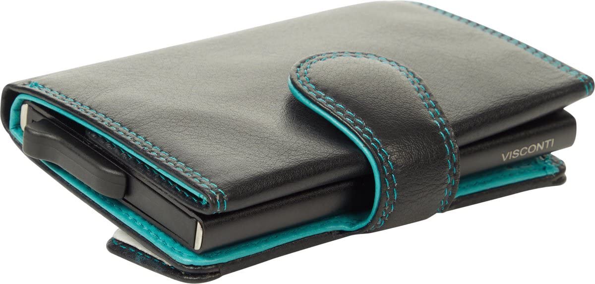 Visconti Slim porta carte nero aqua RFID con portamonete