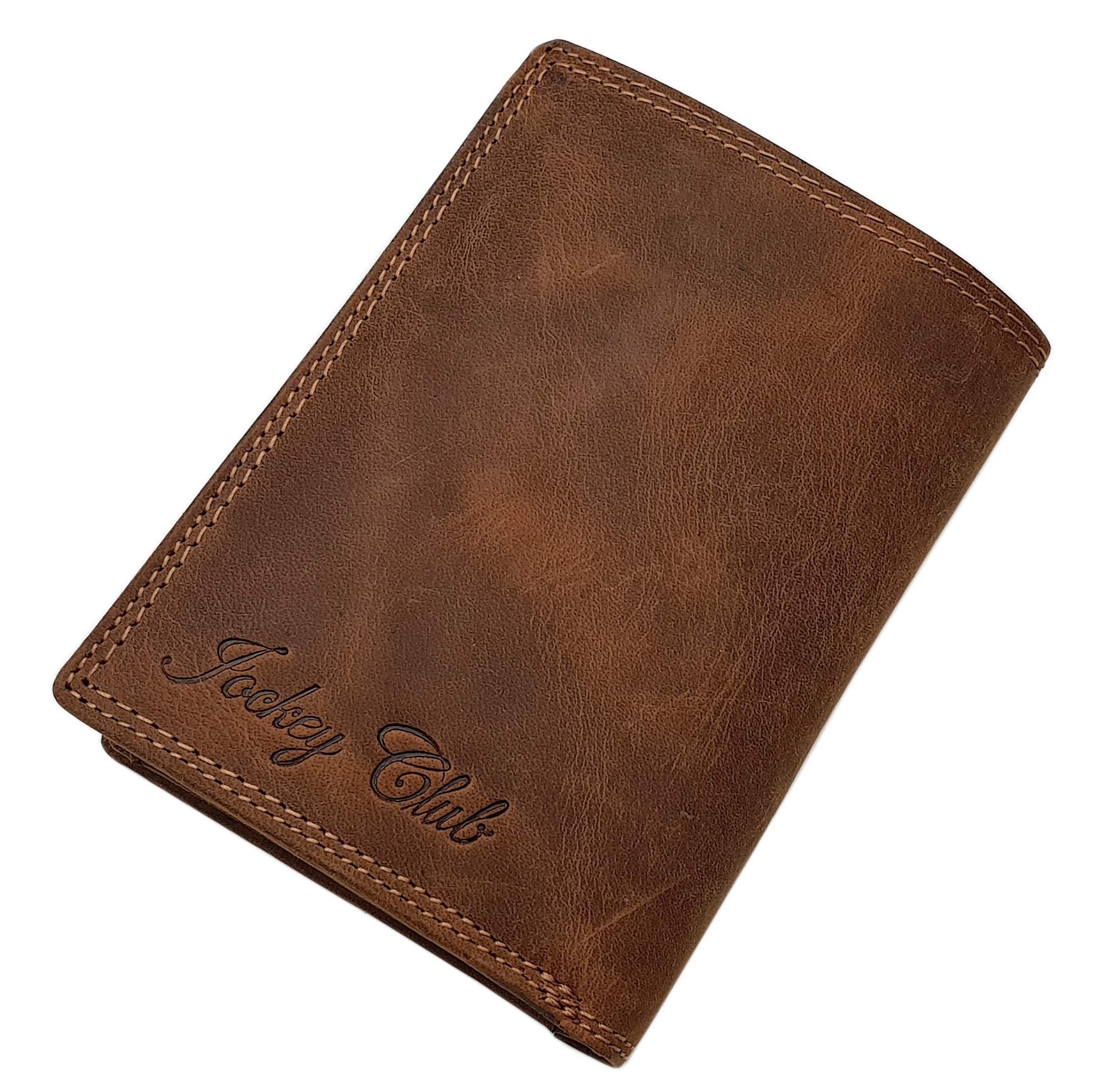 myledershop Damen Geldbörsen portafoglio donna con cavallo RFID cognac pelle di bufalo