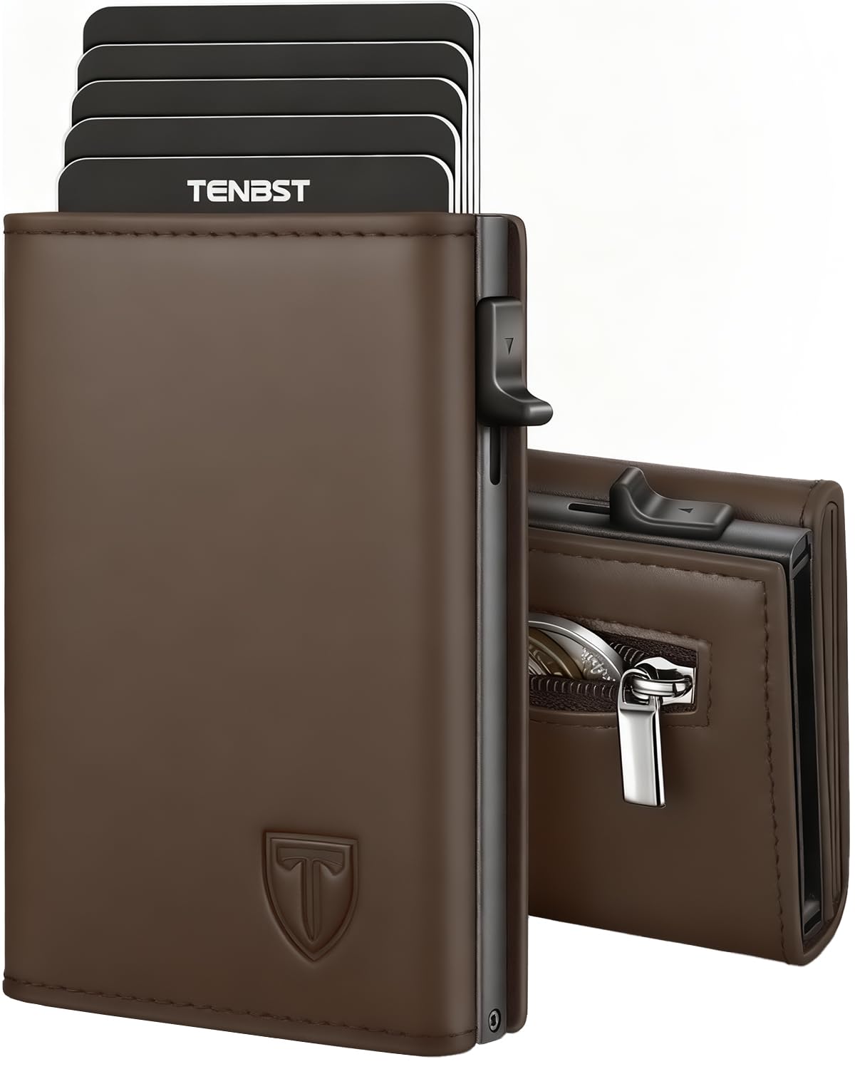 TENBST Card Holder portafoglio slim nero RFID con portamonete