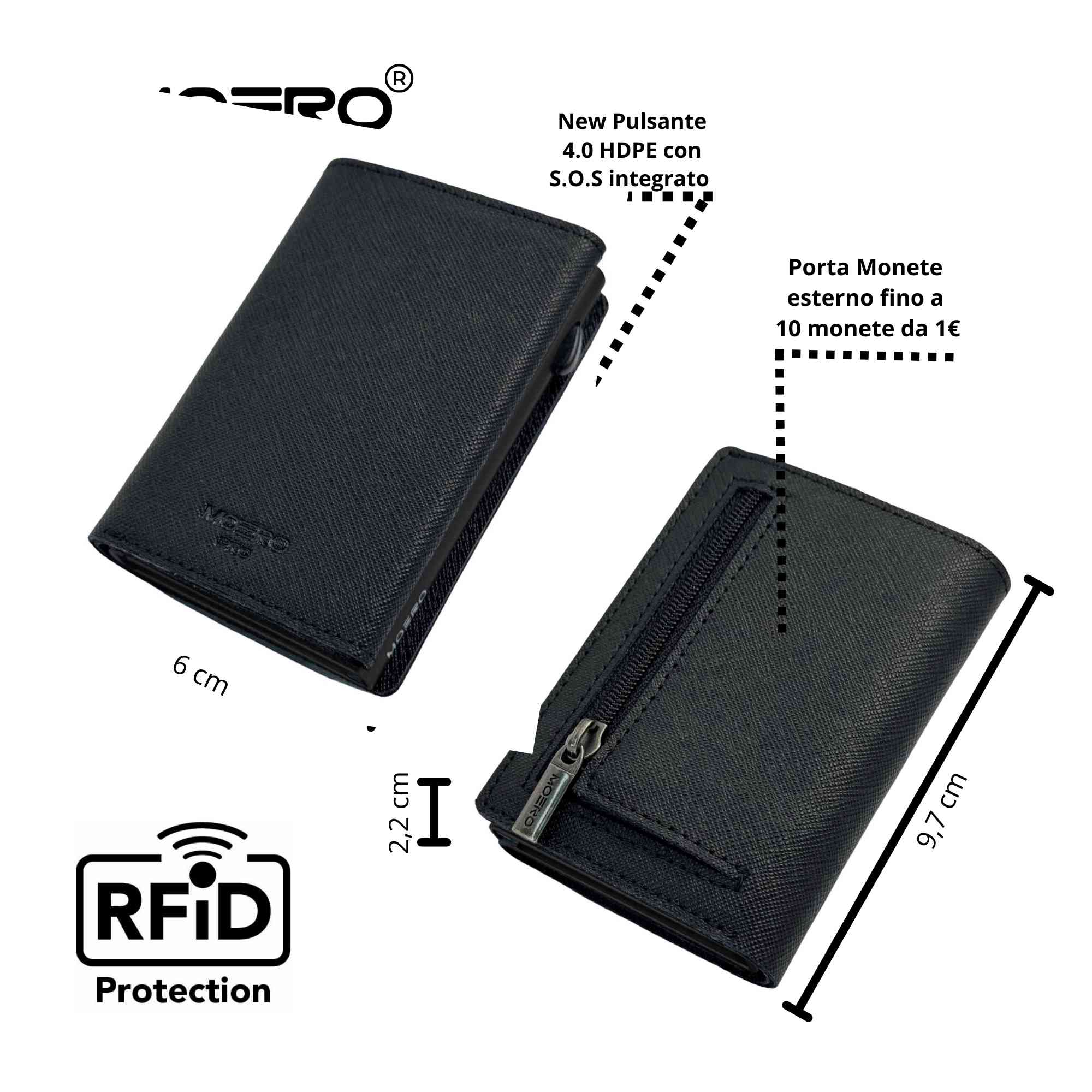 Moero Linea PRO PRO PLUS Zip Saffiano portafoglio nero RFID