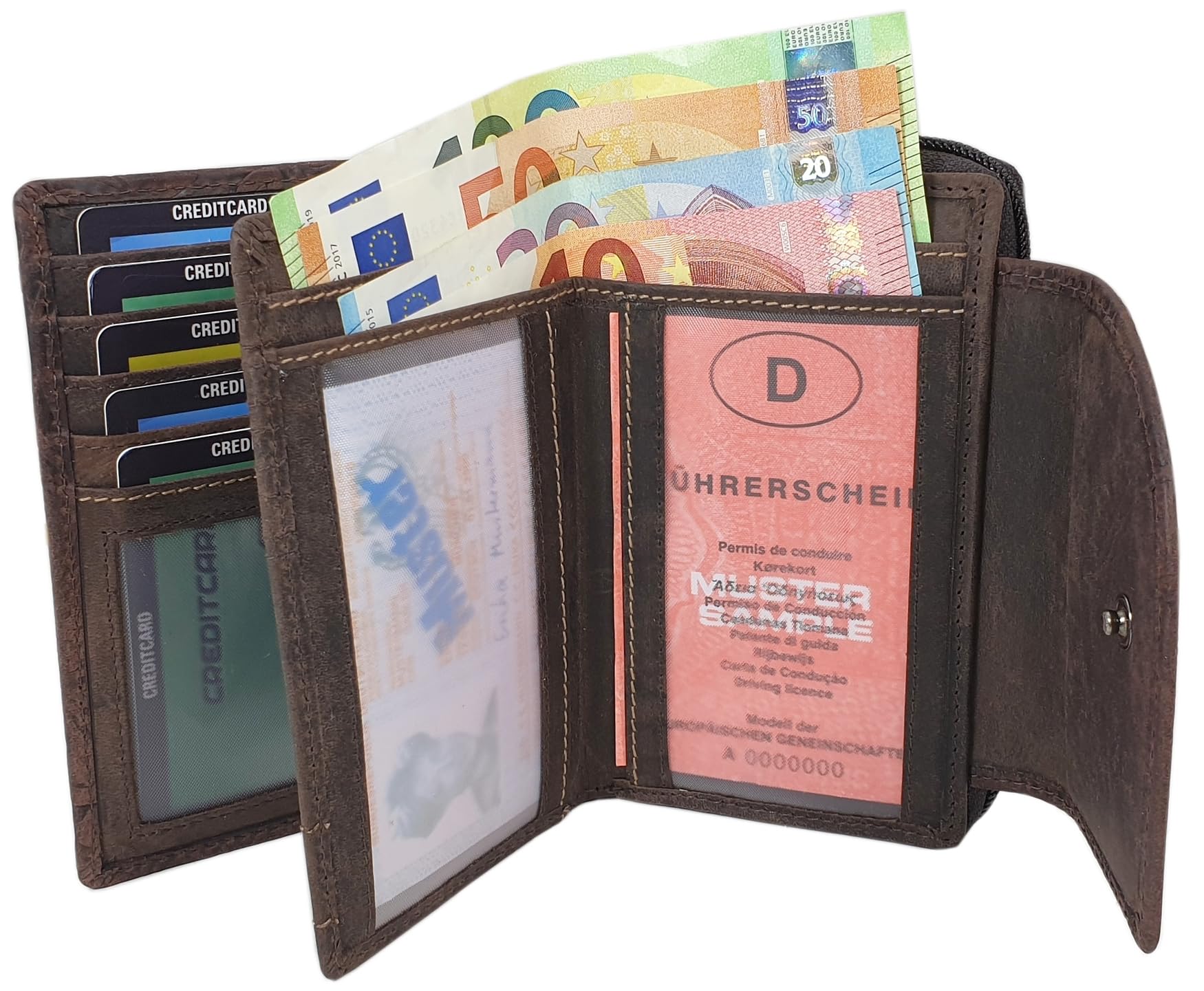 myledershop Damen Geldbörsen portafoglio donna pelle bufalo marrone RFID