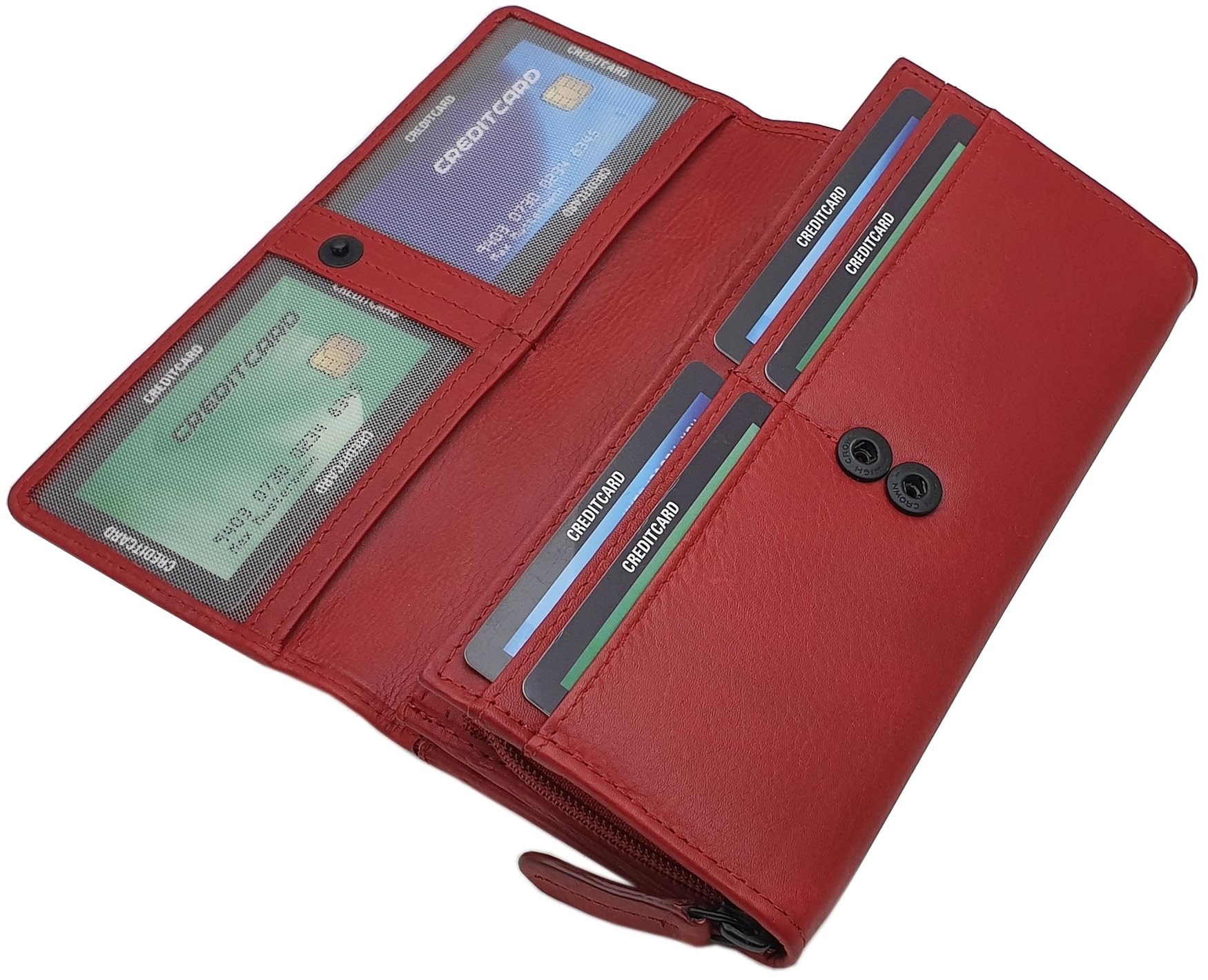 myledershop Damen Geldbörsen portafoglio grande pelle bovina rosso ciliegia RFID