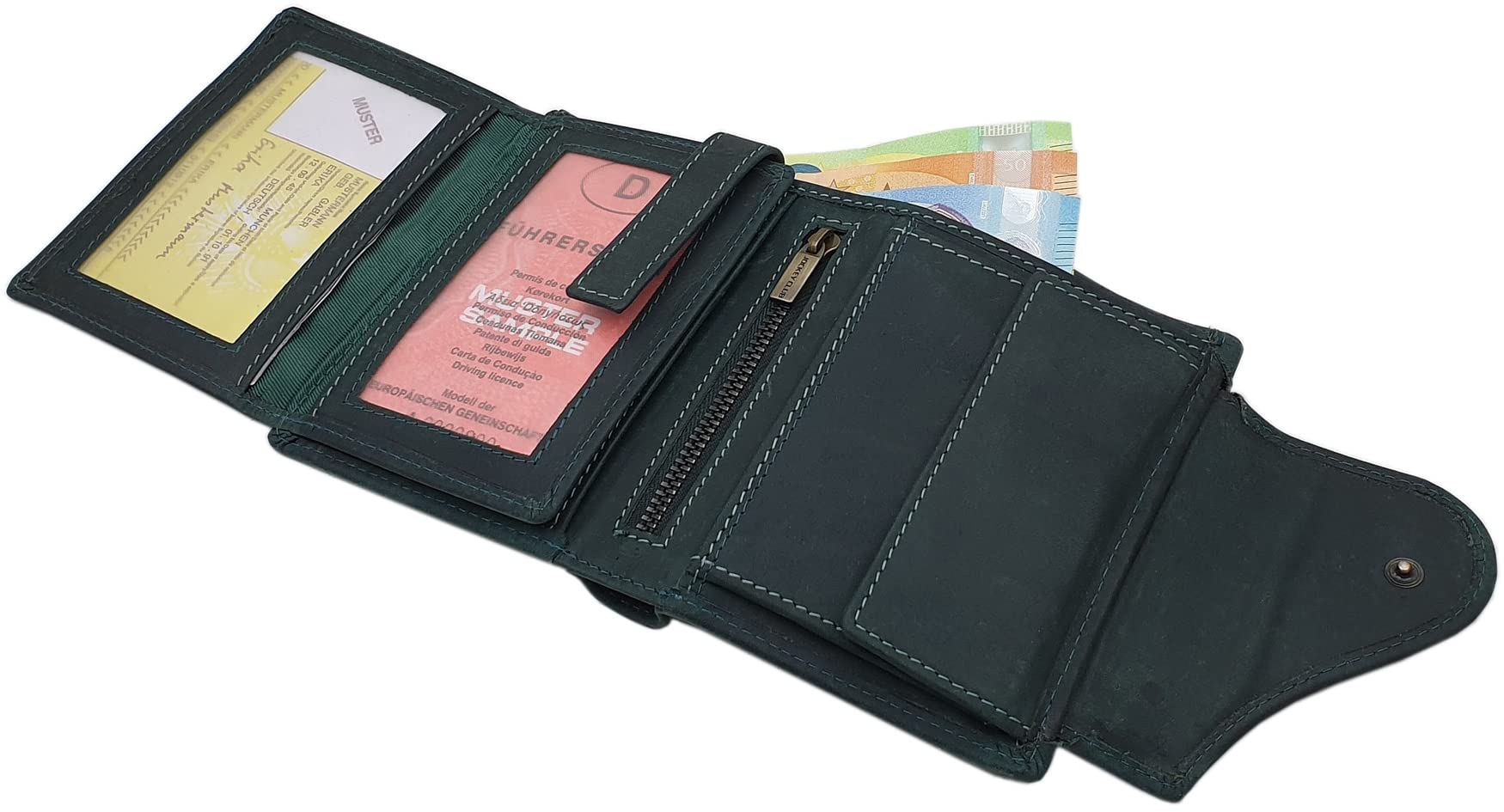 myledershop Damen Geldbörsen portafoglio verticale donna verde scuro RFID