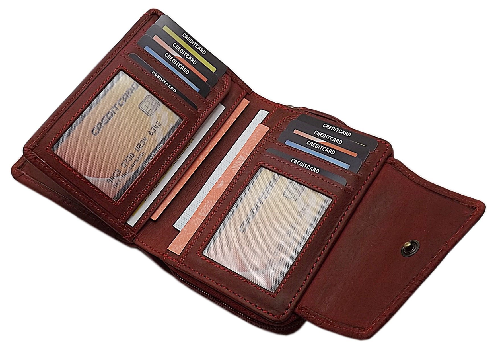 myledershop Damen Geldbörsen Vacchetta portafoglio donna rosso ciliegia RFID