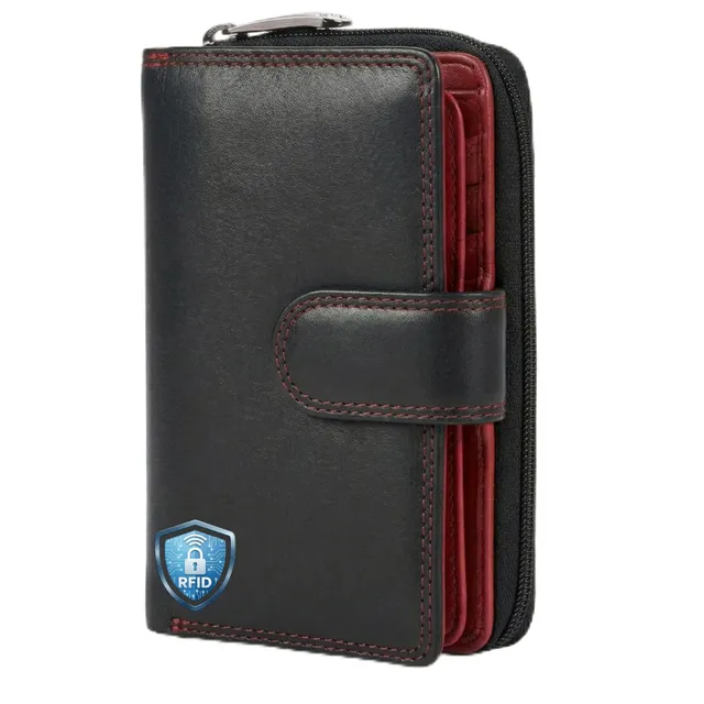 Visconti Colorado Portafoglio Donna Vera Pelle con protezione RFID Nero/Rosso