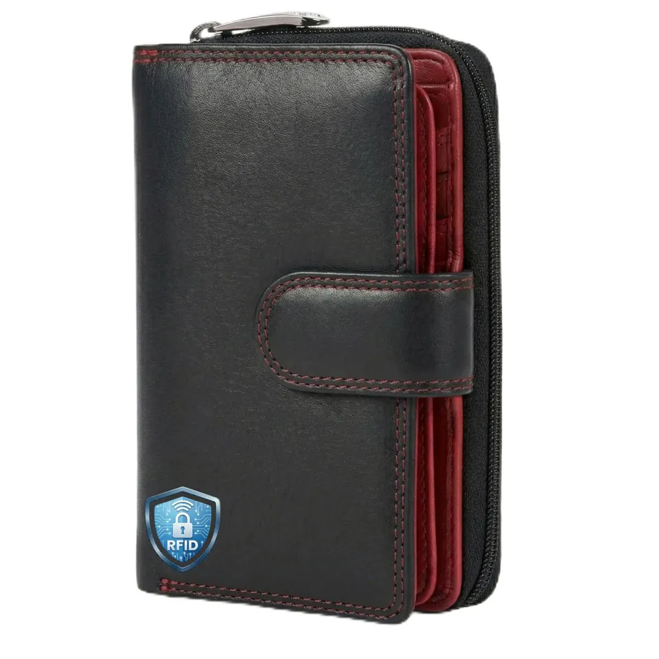 Visconti Colorado Portafoglio Donna Vera Pelle con protezione RFID Nero/Rosso