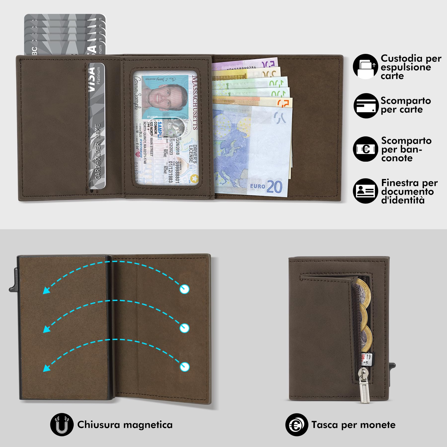 TENBST Card Holder portafoglio uomo marrone con protezione RFID
