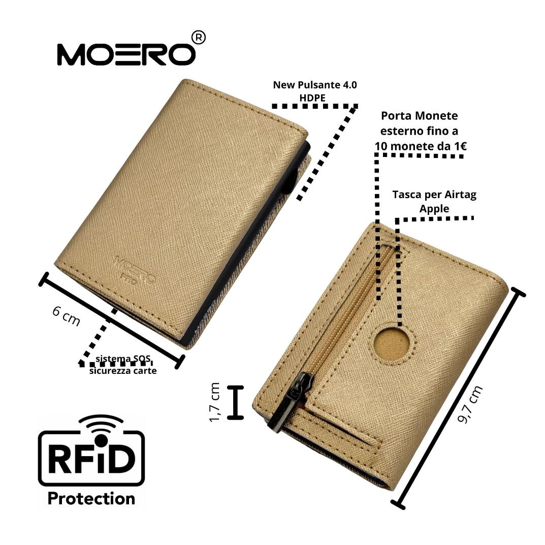 Moero Linea AirTag PRO Zip AirTag portafoglio Oro Saffiano RFID