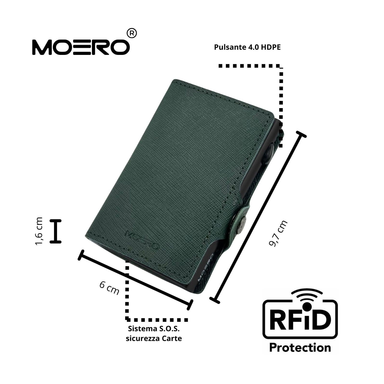 Moero Linea Classic Classic Saffiano portafoglio Verde Foresta antigraffio