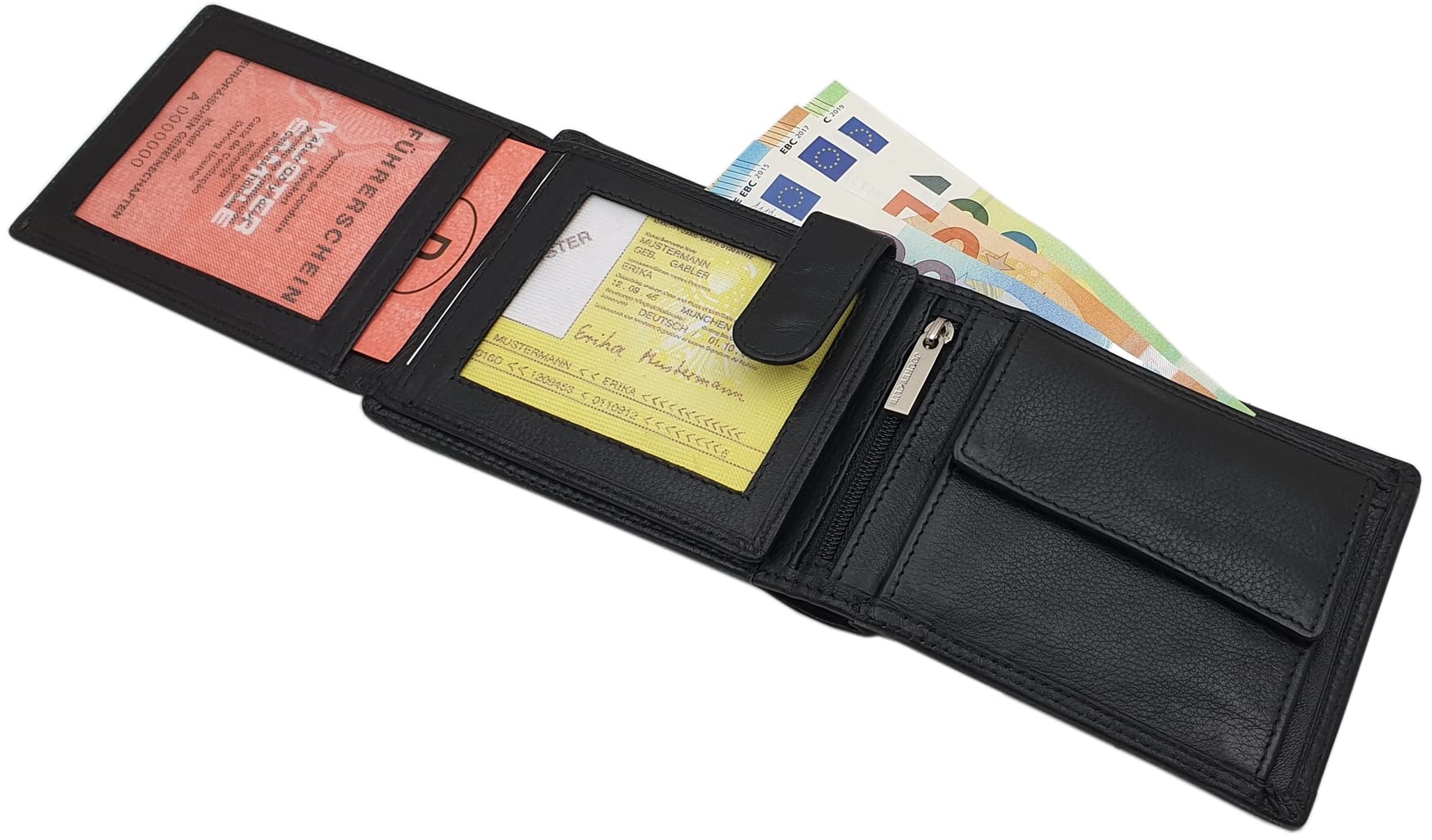 myledershop Herren Geldbörsen Vacchetta portafoglio uomo nero molti scomparti